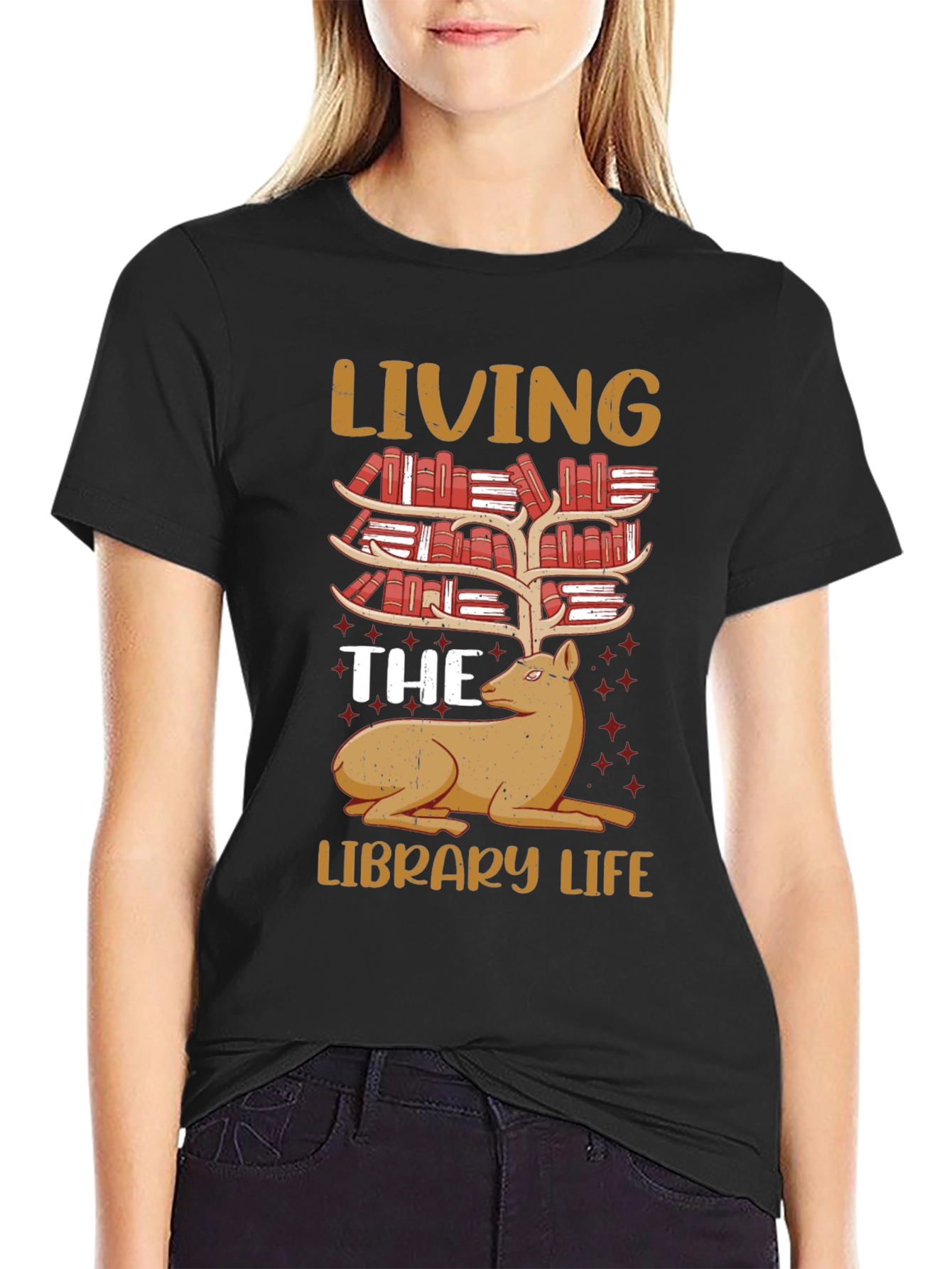 Library Life Book Deer T-Shirt