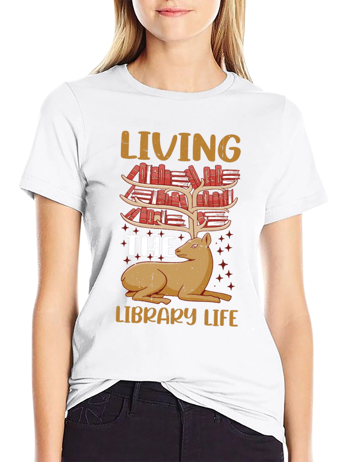 Library Life Book Deer T-Shirt