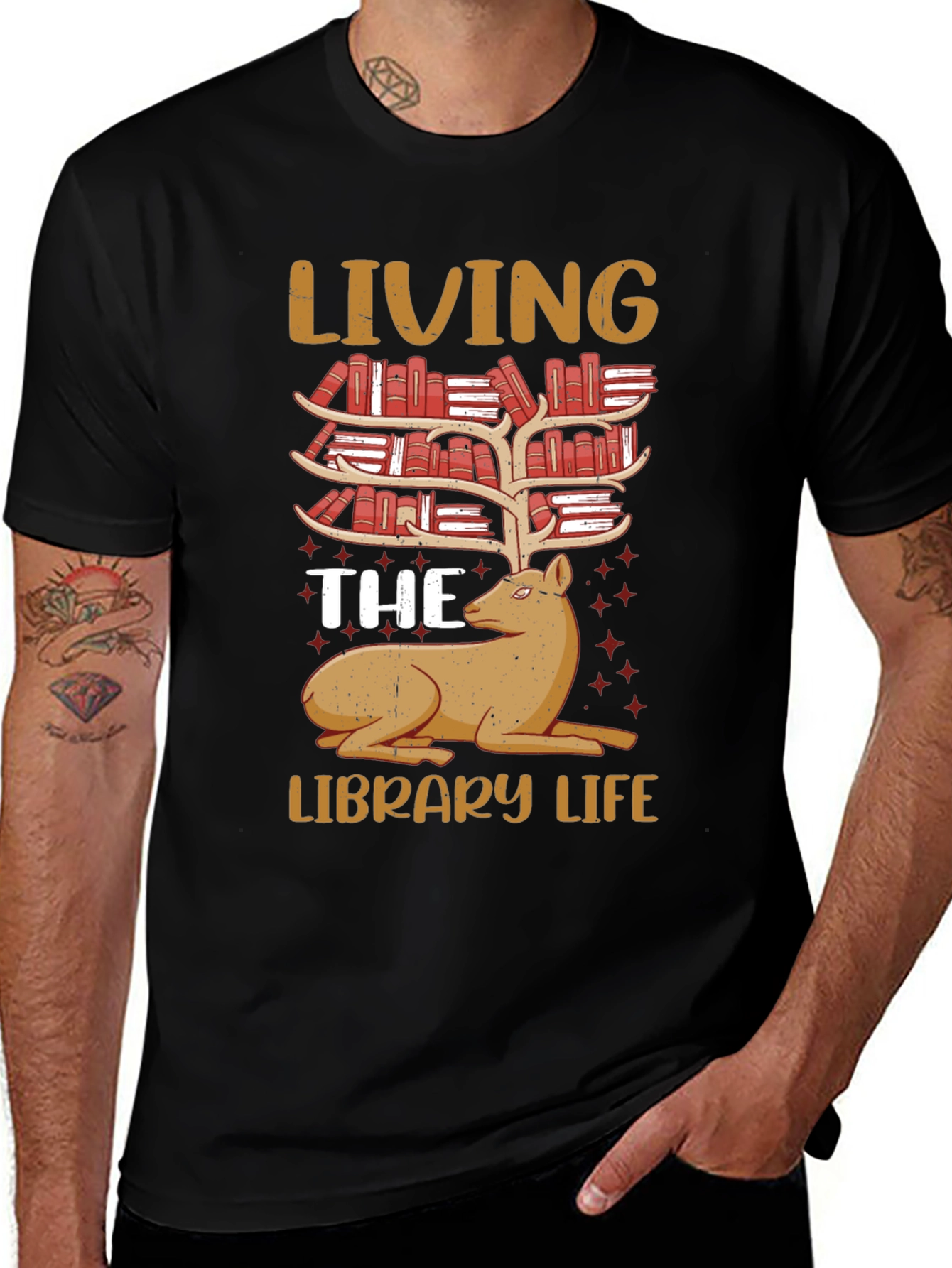 Library Life Book Deer T-Shirt
