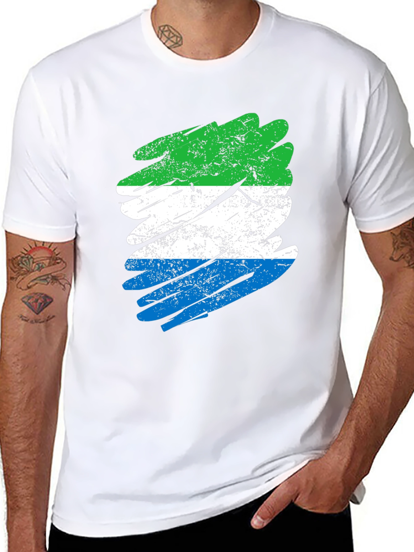Sierra Leone Flag Brush Stroke Black T-Shirt