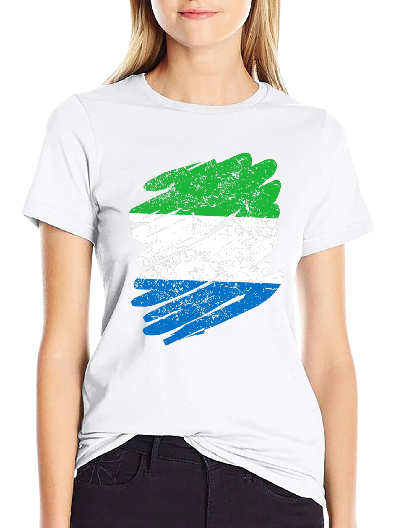 Sierra Leone Flag Brush Stroke Black T-Shirt