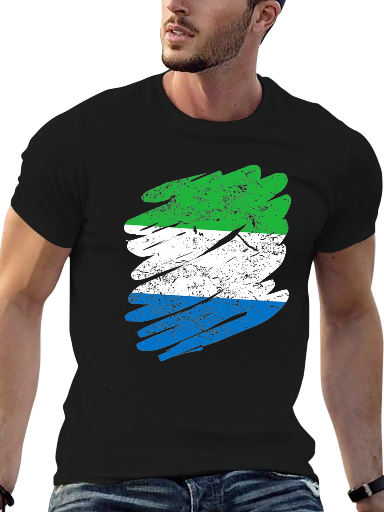Sierra Leone Flag Brush Stroke Black T-Shirt