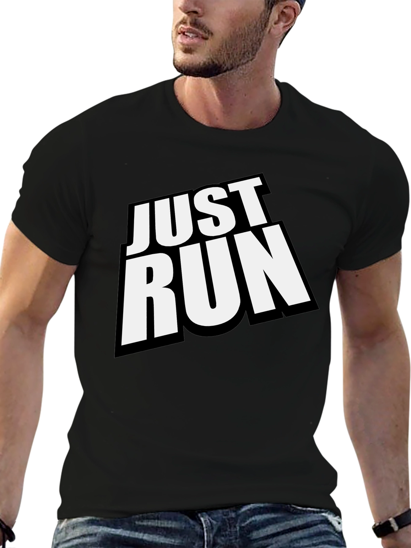 Just Run Black Graphic Tee for Active Lifestyles