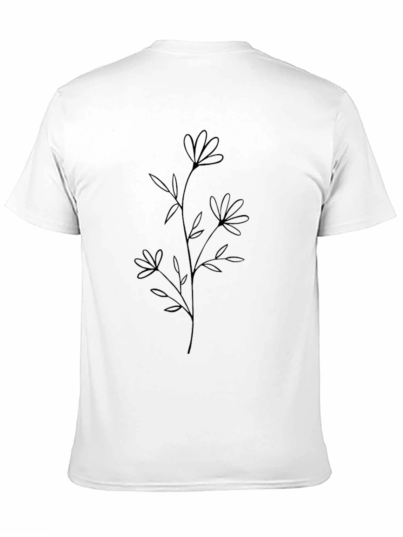Minimalist Flower Line Art Black T-Shirt