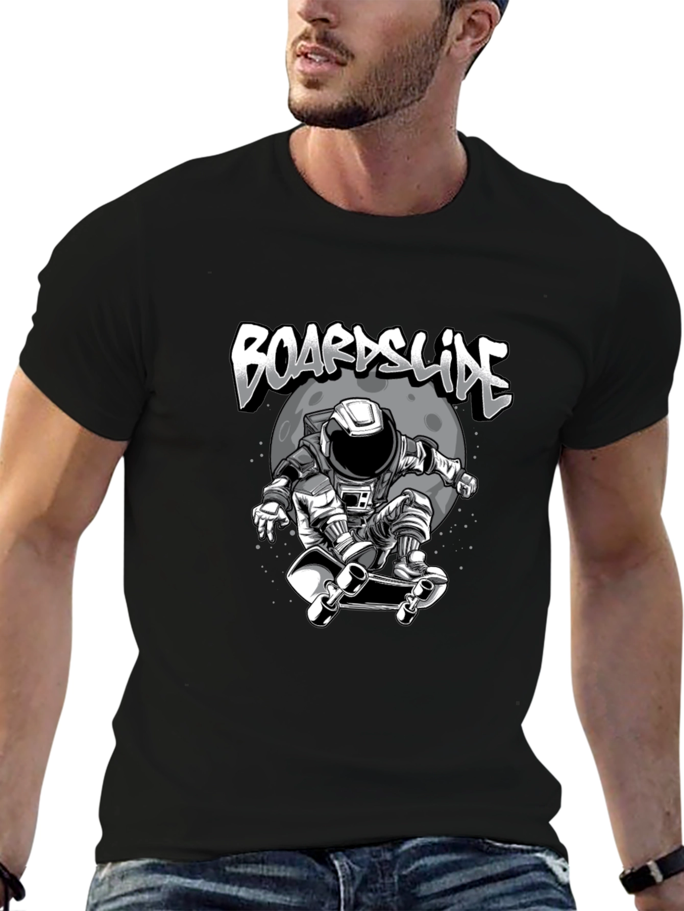 Astronaut Skateboarder Black T-Shirt