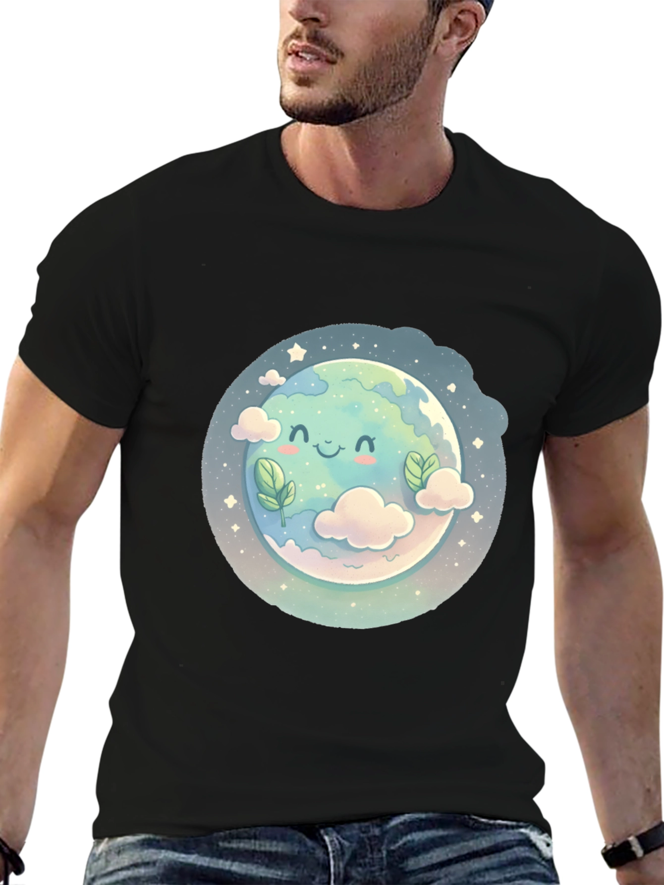 Cute Earth Cartoon Graphic T-Shirt