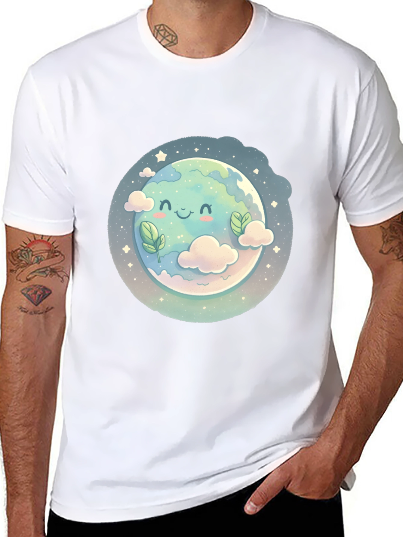 Cute Earth Cartoon Graphic T-Shirt
