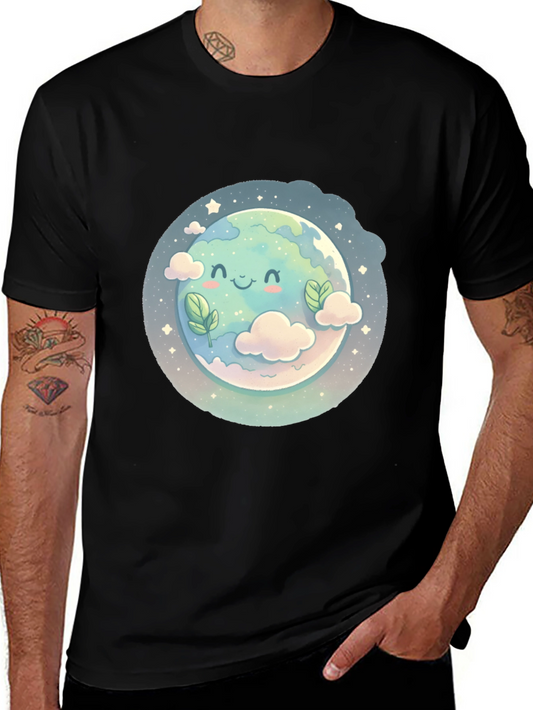 Cute Earth Cartoon Graphic T-Shirt
