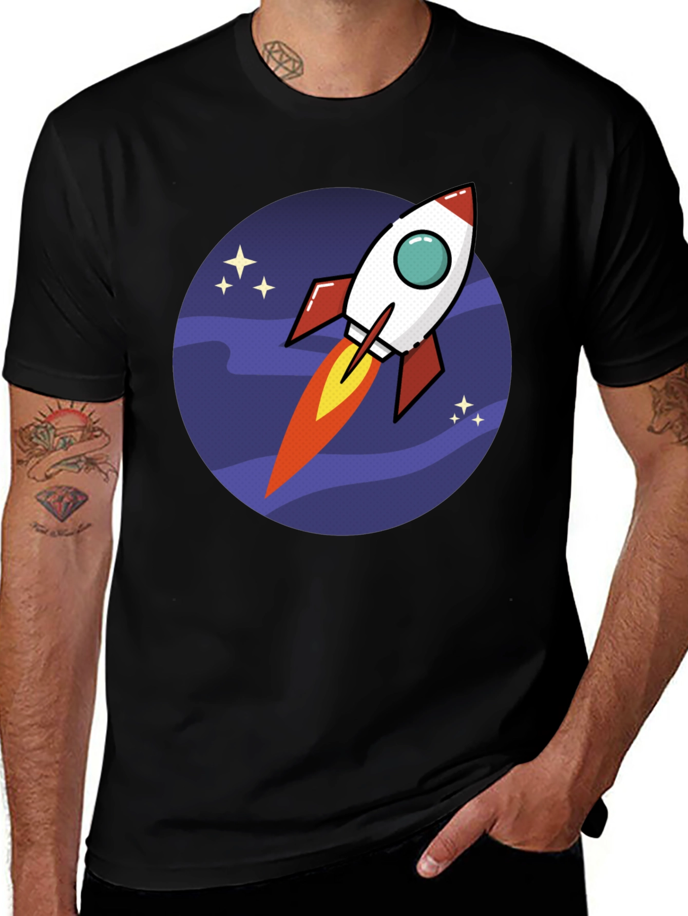 Rocket in Space T-Shirt - Fun Design