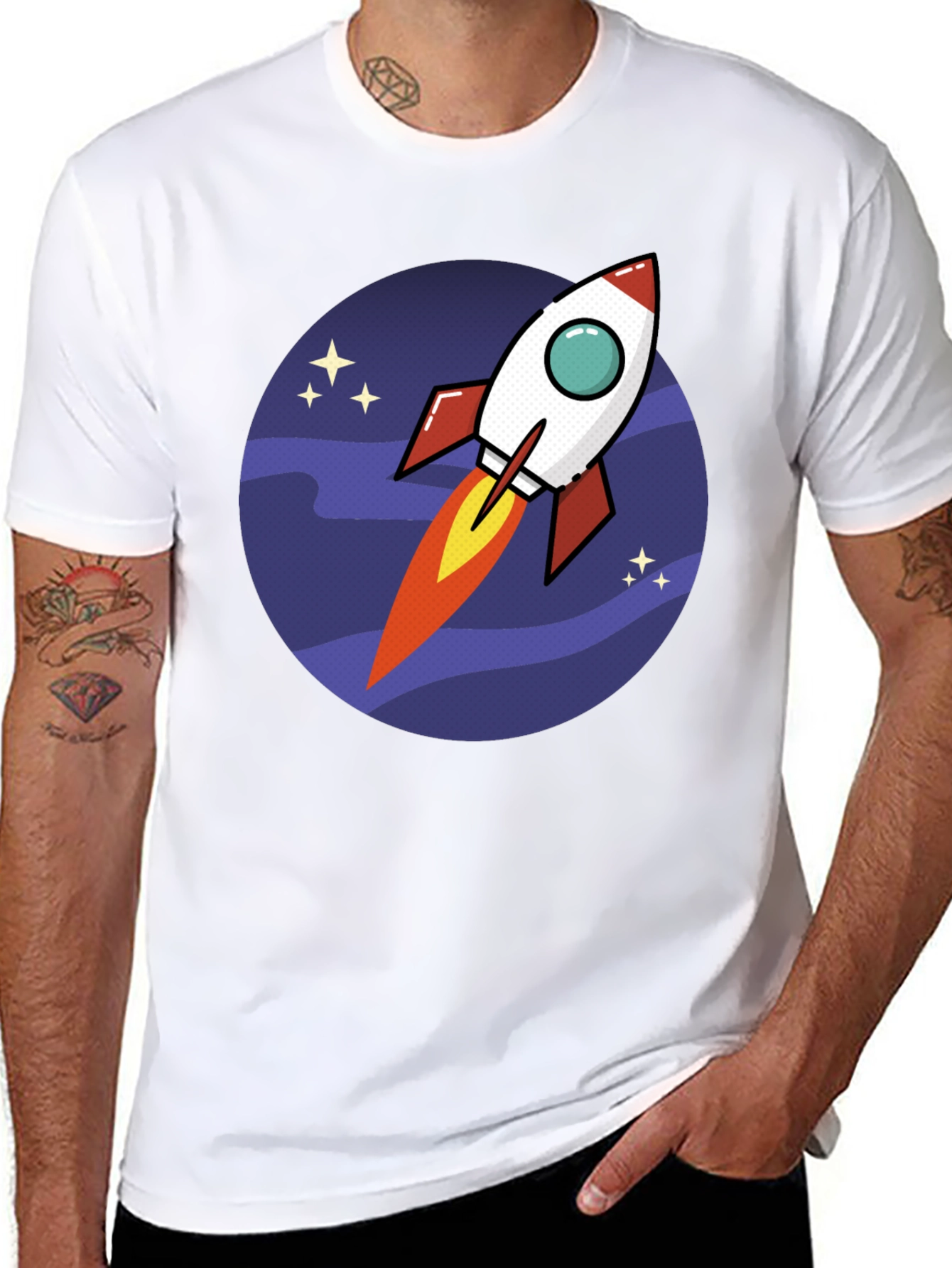 Rocket in Space T-Shirt - Fun Design
