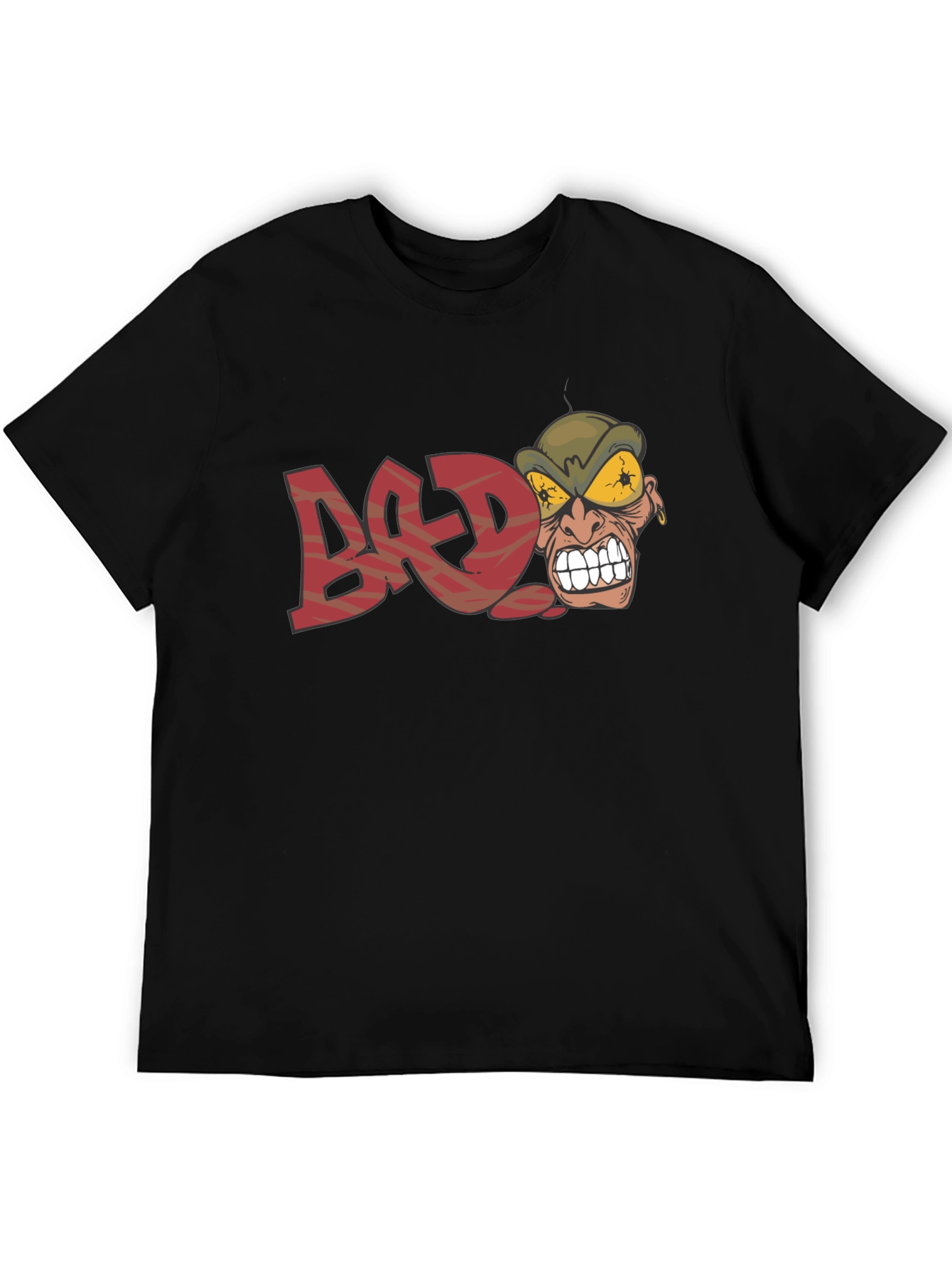 Edgy BAD Graphic Black T-Shirt - Cartoon Angry Face