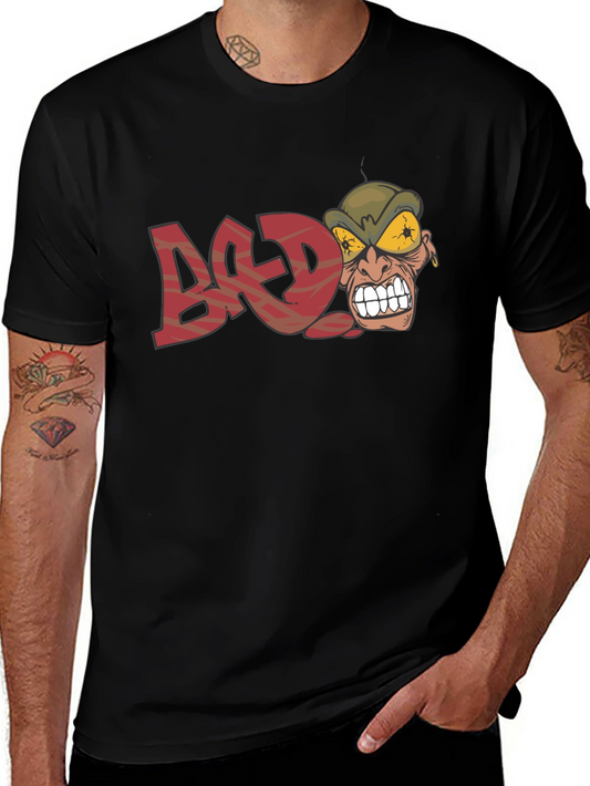 Edgy BAD Graphic Black T-Shirt - Cartoon Angry Face