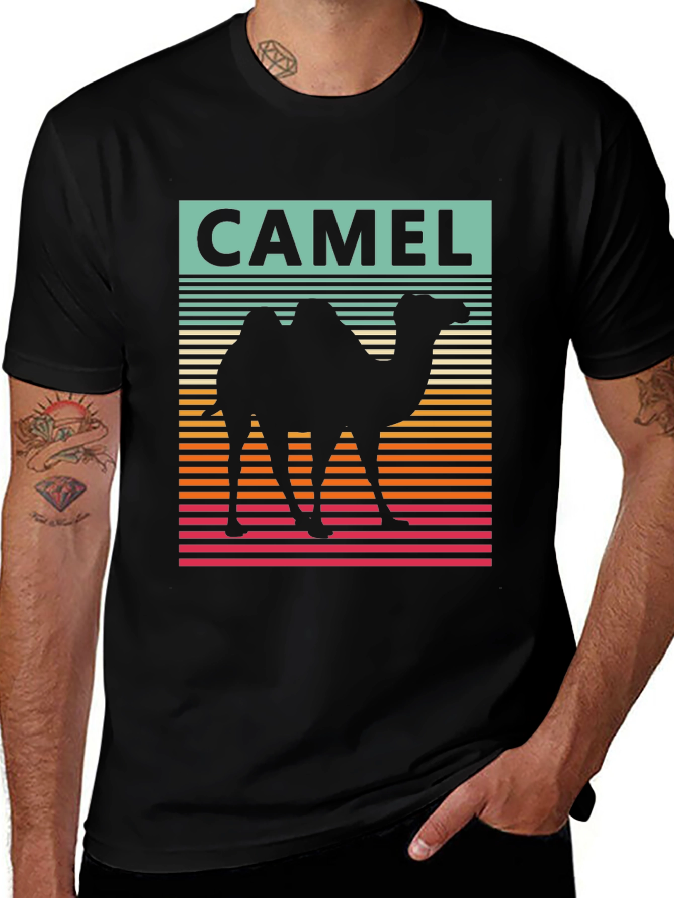 Retro CAMEL Graphic Tee - Mens Black T-Shirt