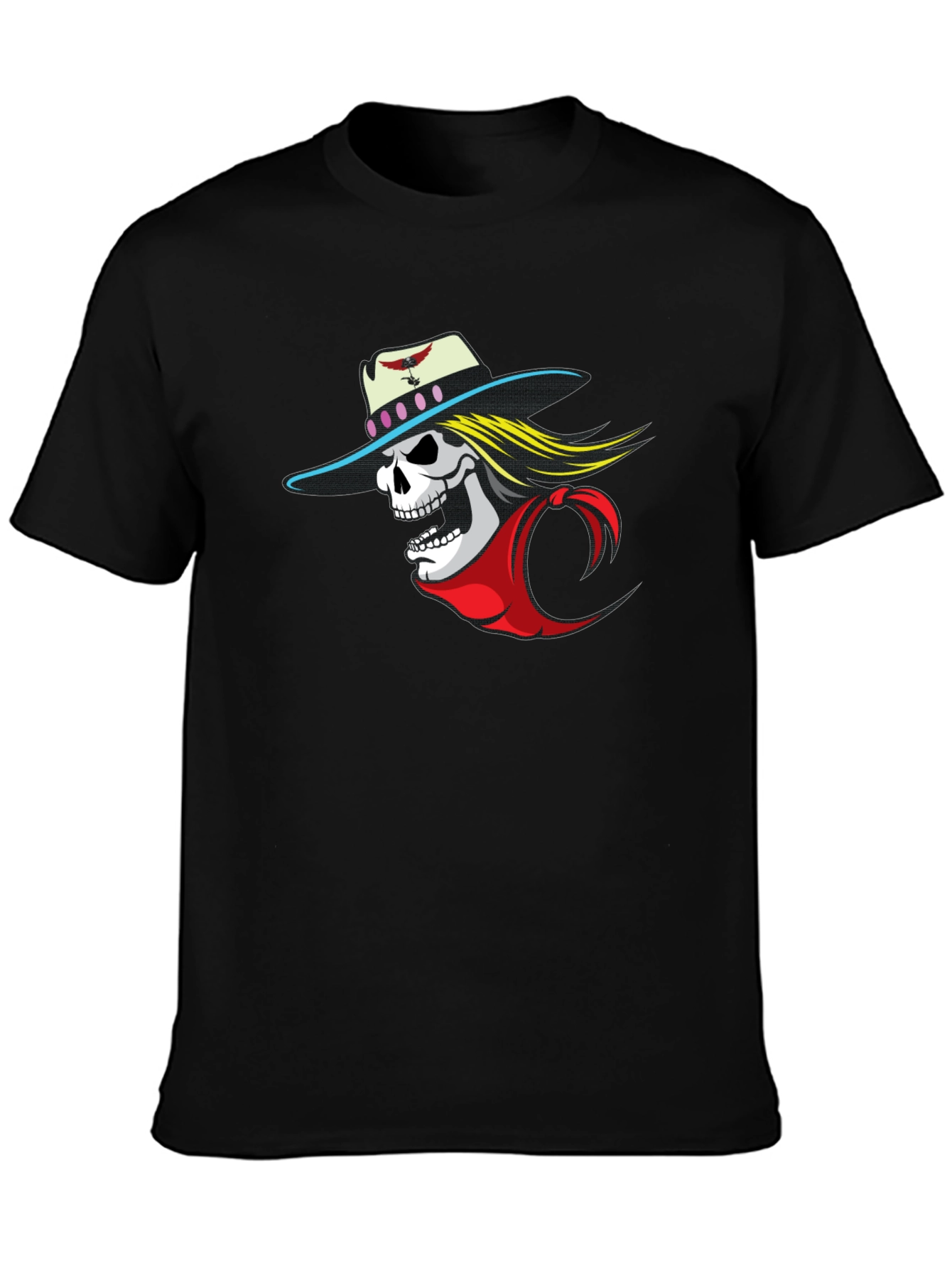Skull Cowboy Graphic Tee - Black Cotton T-Shirt
