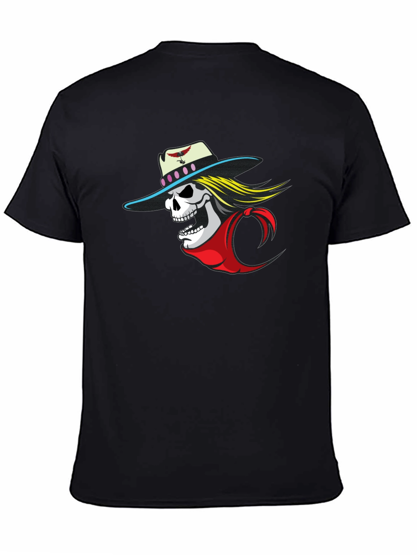 Skull Cowboy Graphic Tee - Black Cotton T-Shirt
