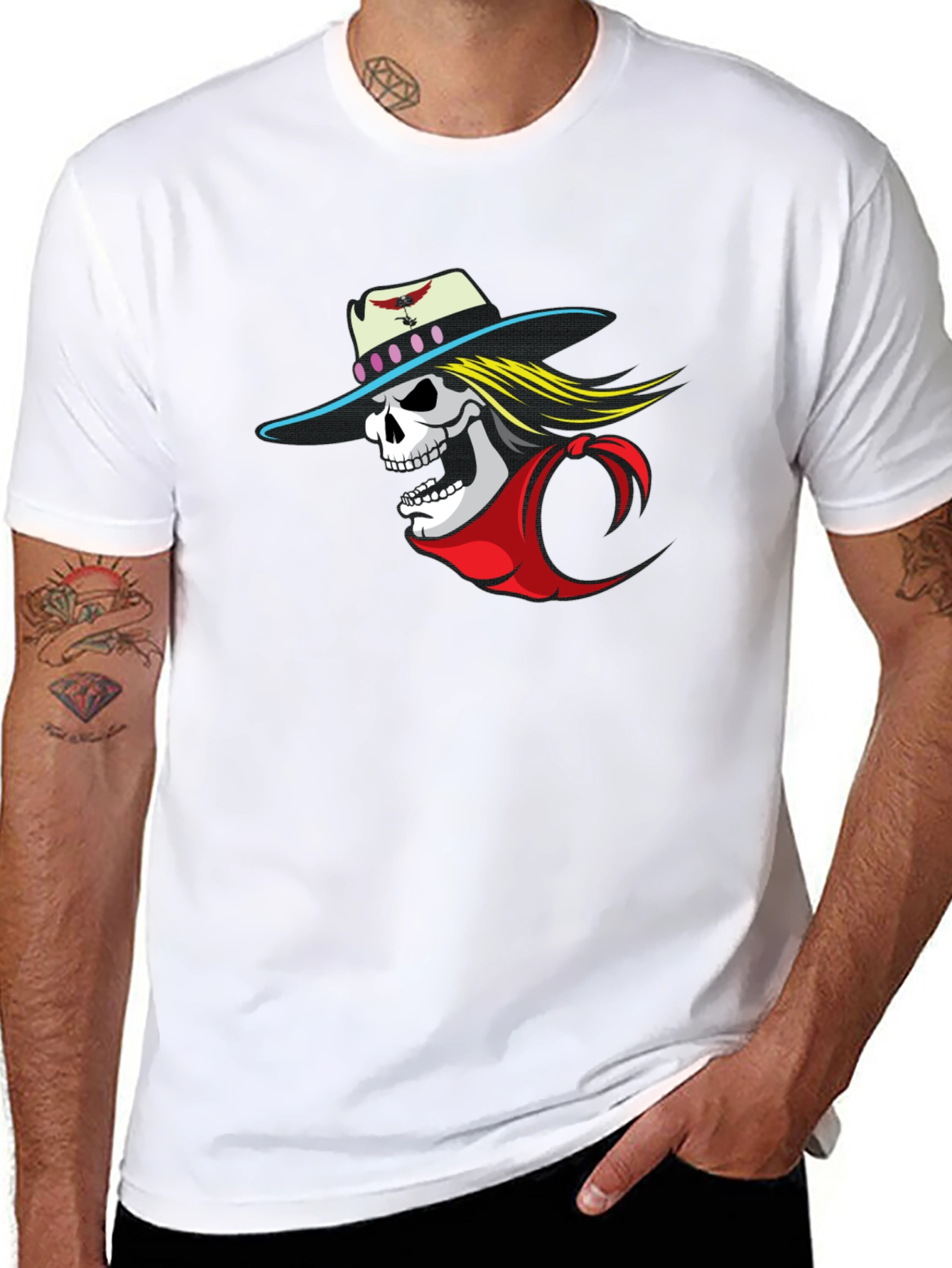 Skull Cowboy Graphic Tee - Black Cotton T-Shirt