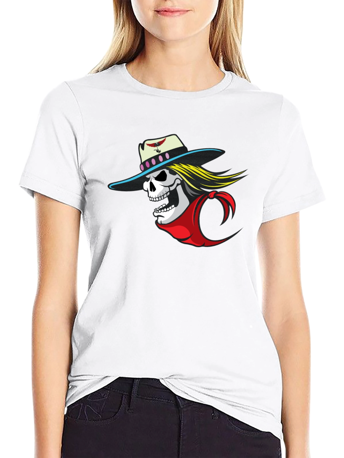 Skull Cowboy Graphic Tee - Black Cotton T-Shirt