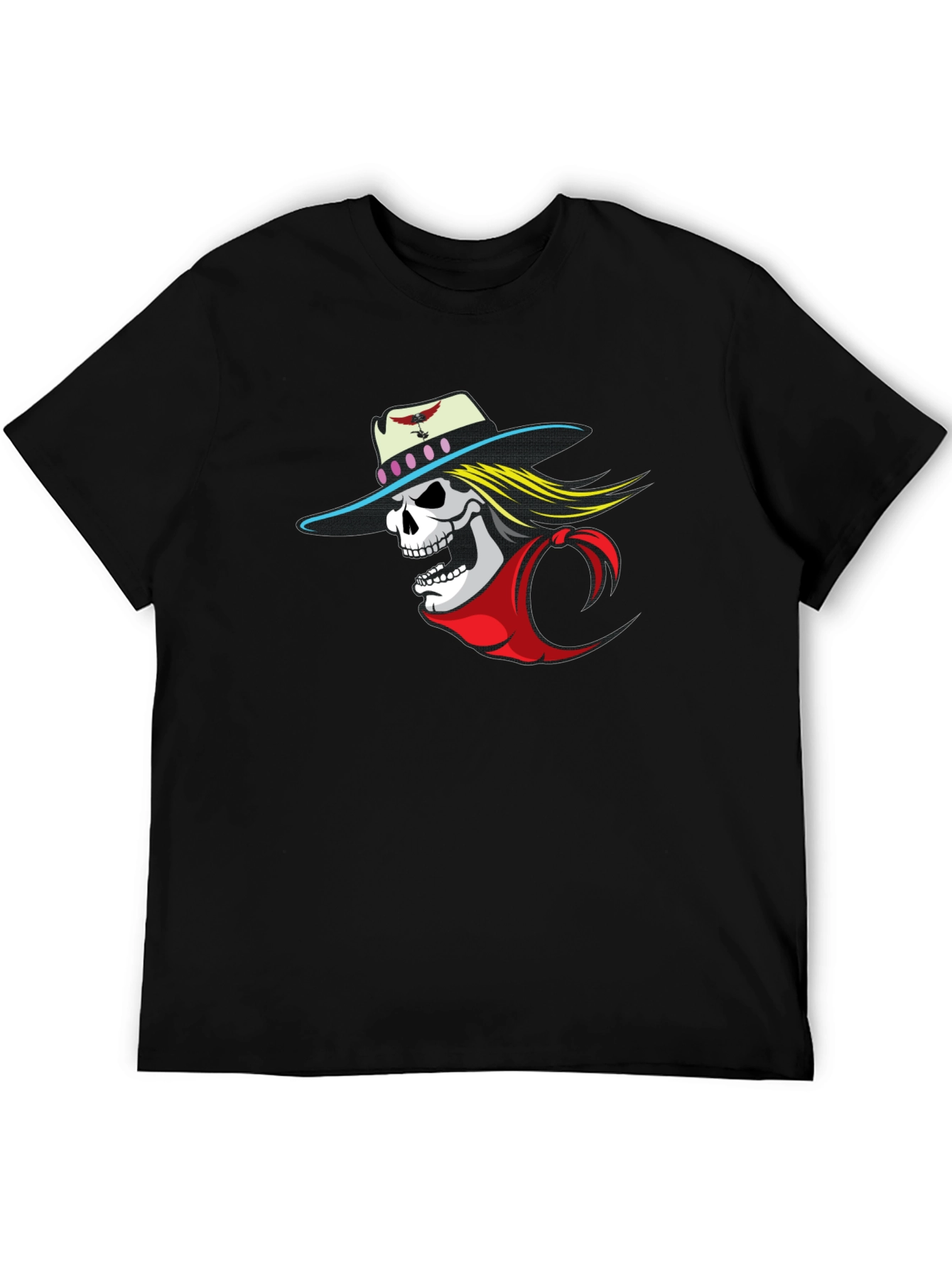 Skull Cowboy Graphic Tee - Black Cotton T-Shirt