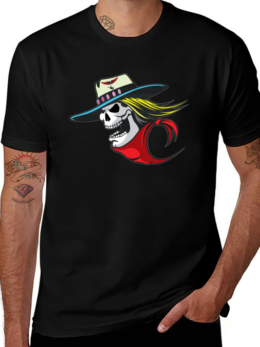 Skull Cowboy Graphic Tee - Black Cotton T-Shirt