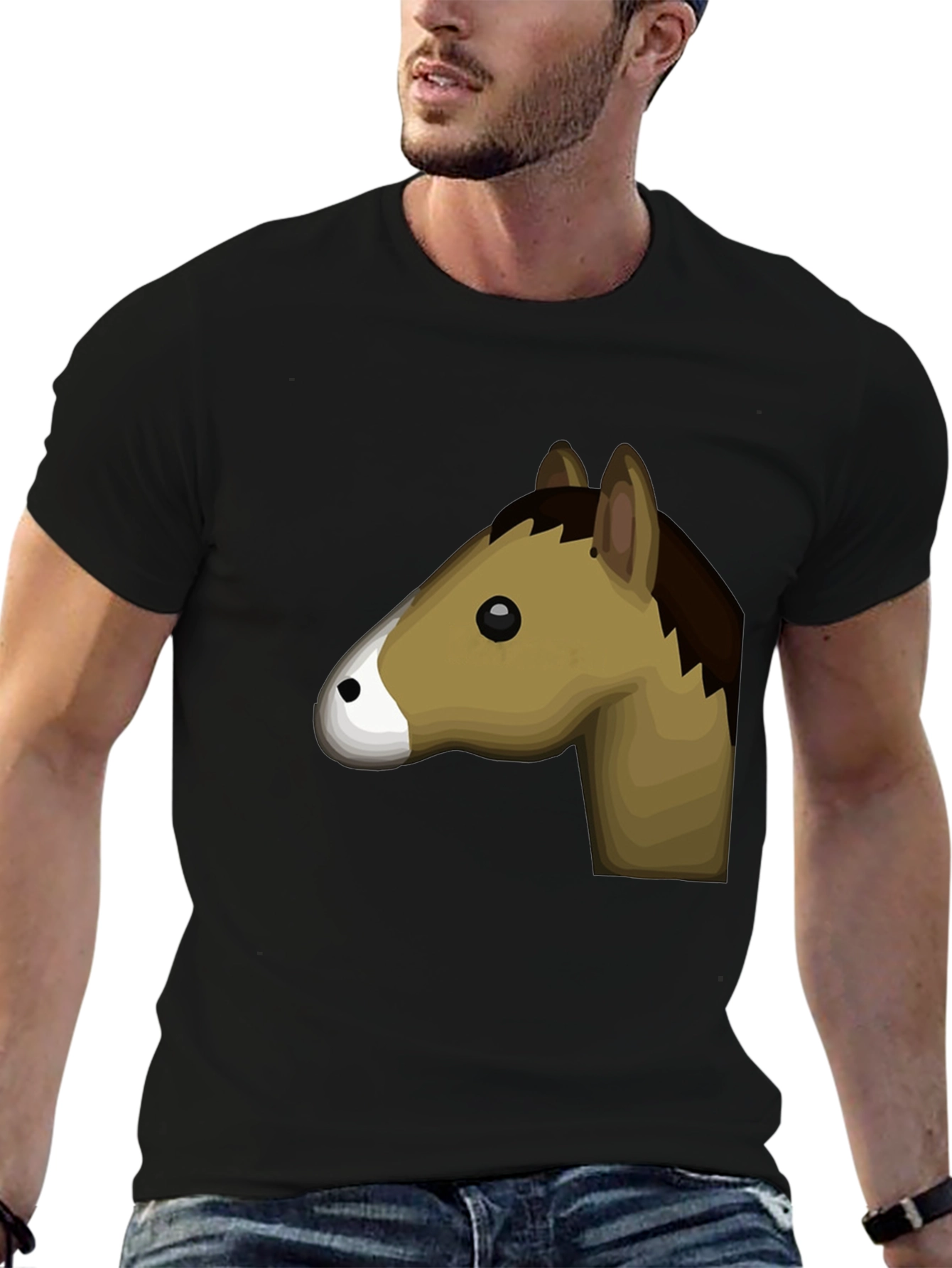 Horse Graphic Tee - Black Cotton T-Shirt