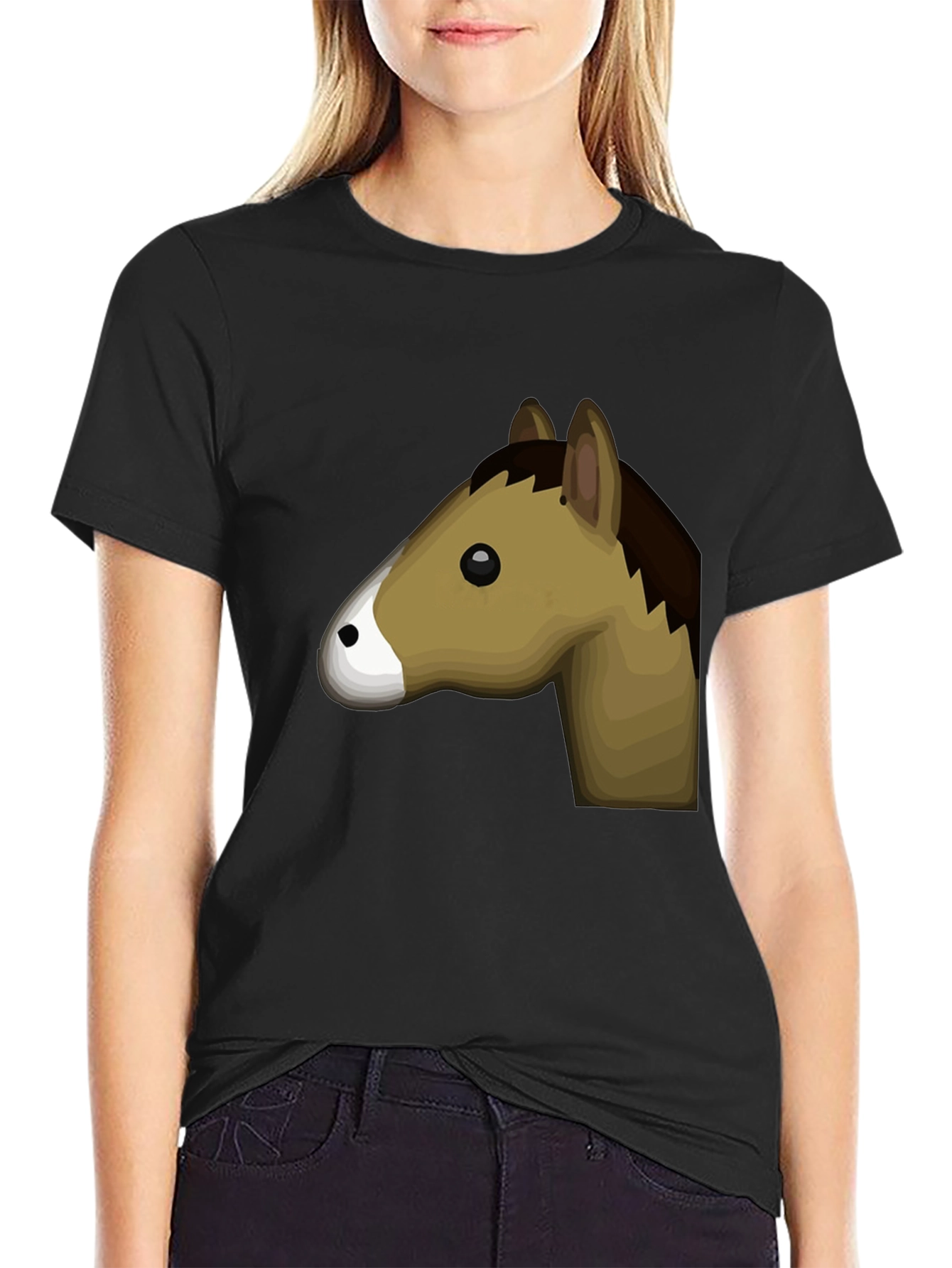 Horse Graphic Tee - Black Cotton T-Shirt