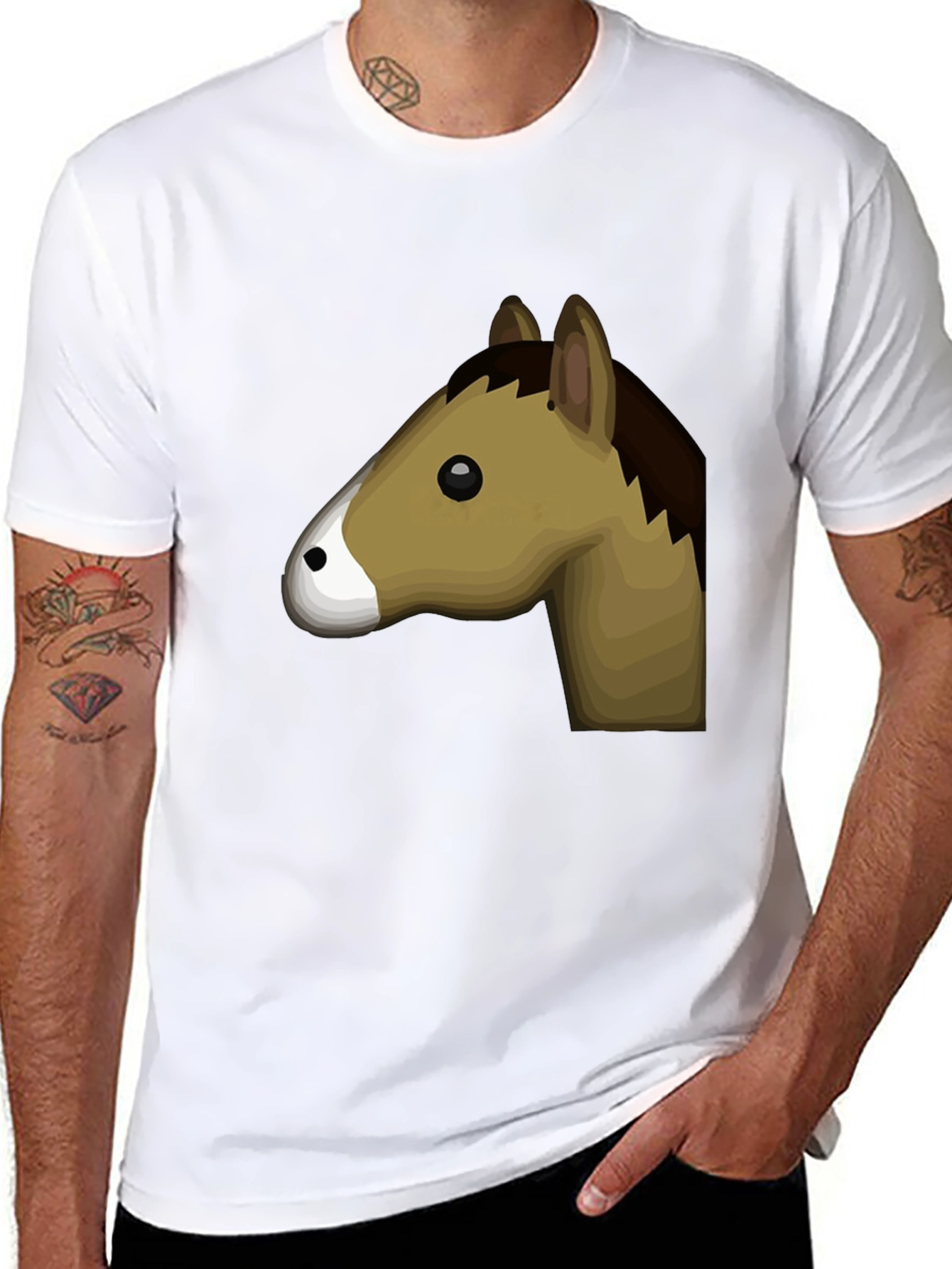 Horse Graphic Tee - Black Cotton T-Shirt