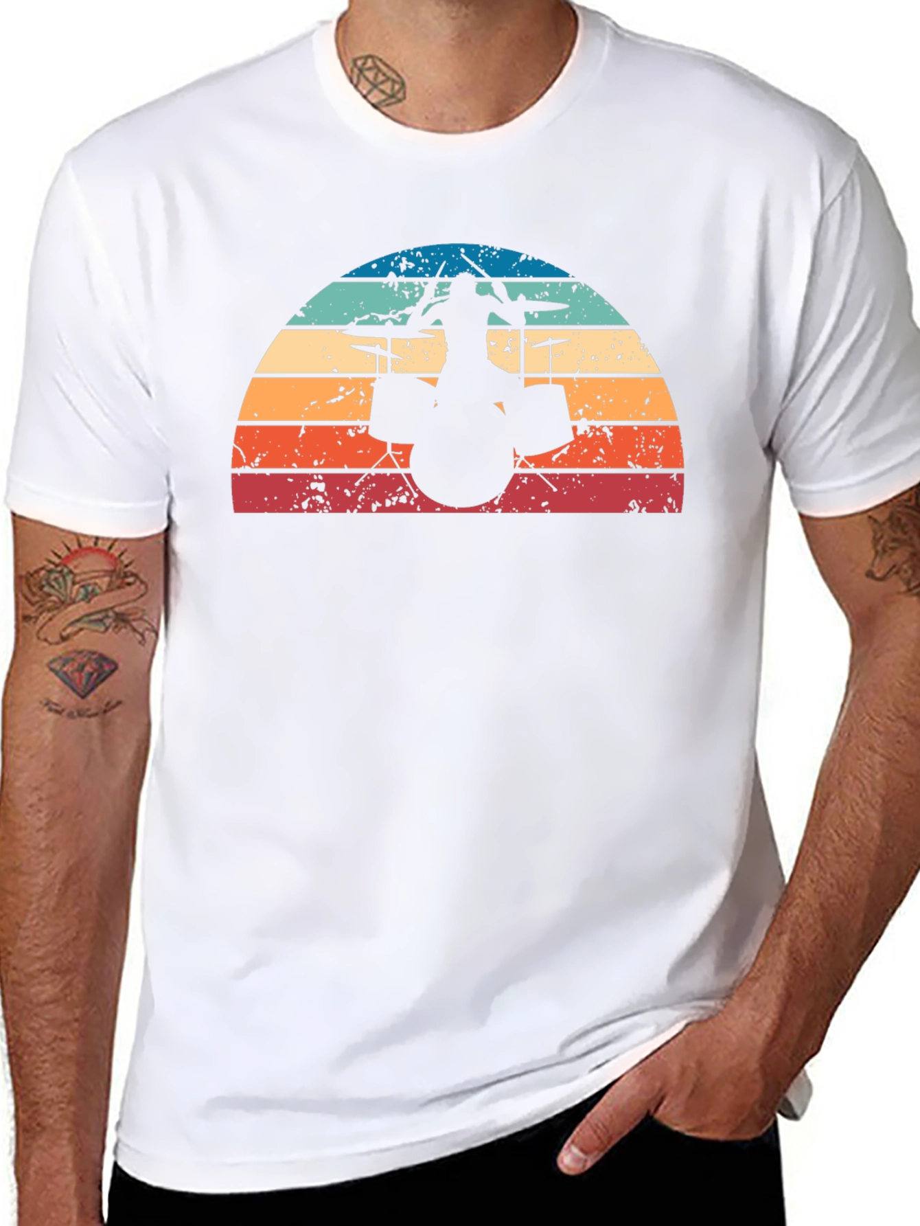 Retro Drummer Silhouette T-Shirt - Black