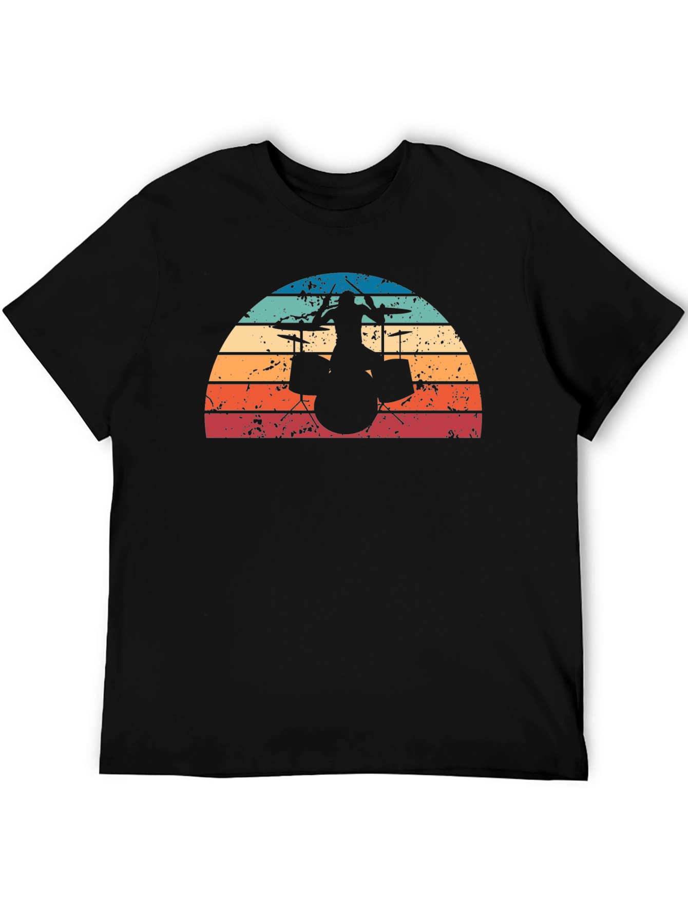 Retro Drummer Silhouette T-Shirt - Black