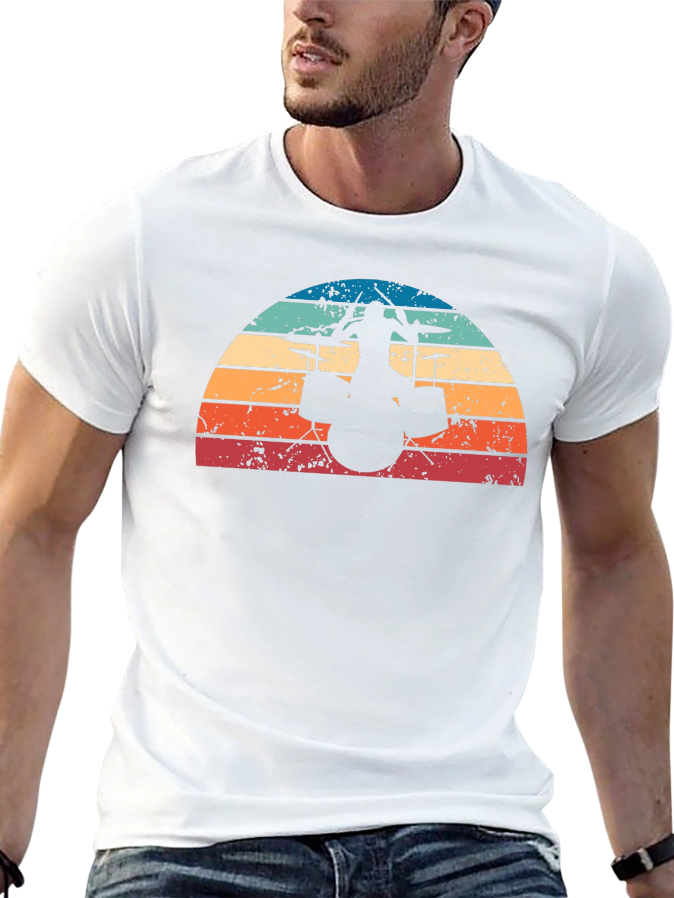 Retro Drummer Silhouette T-Shirt - Black