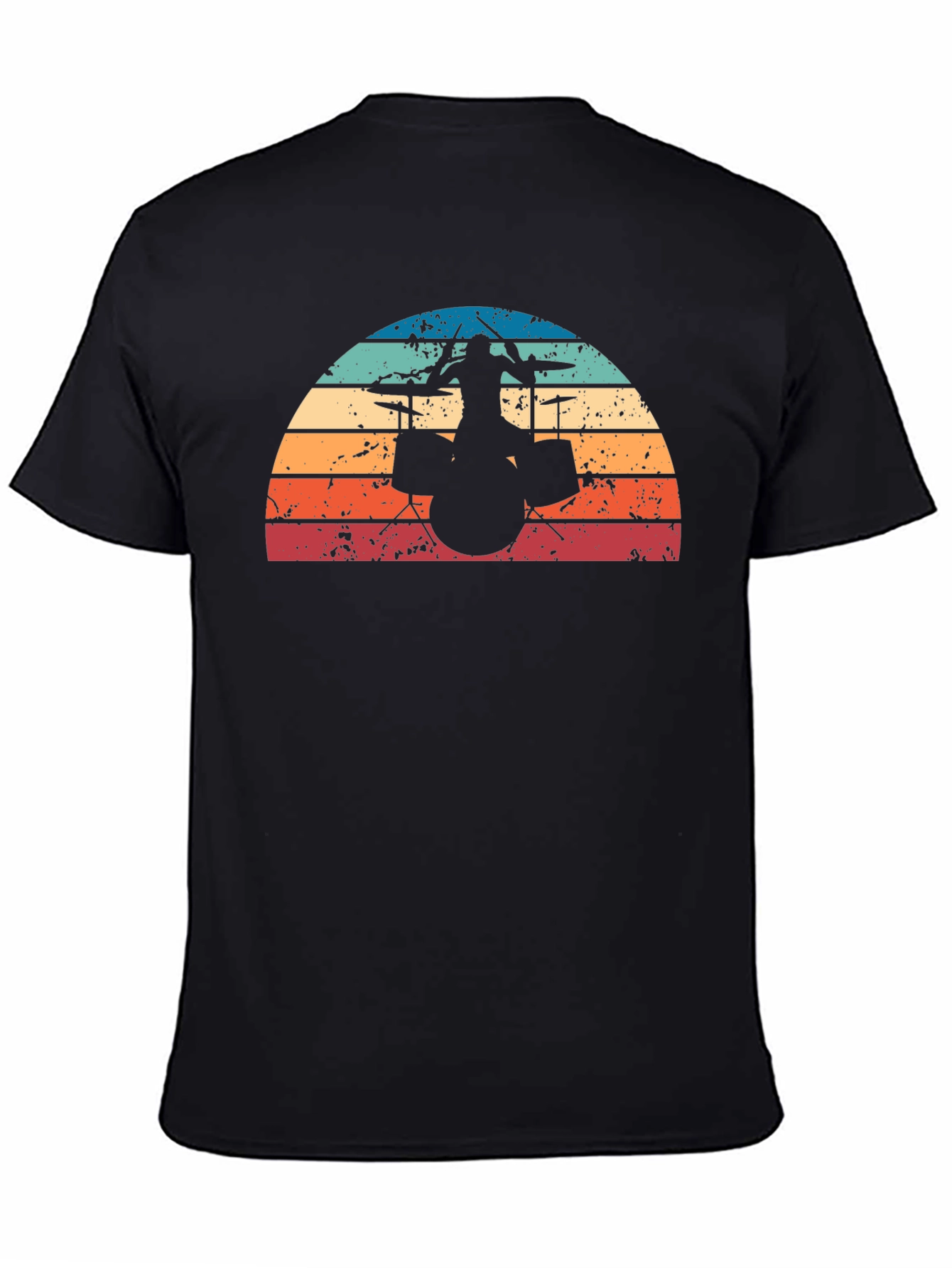 Retro Drummer Silhouette T-Shirt - Black