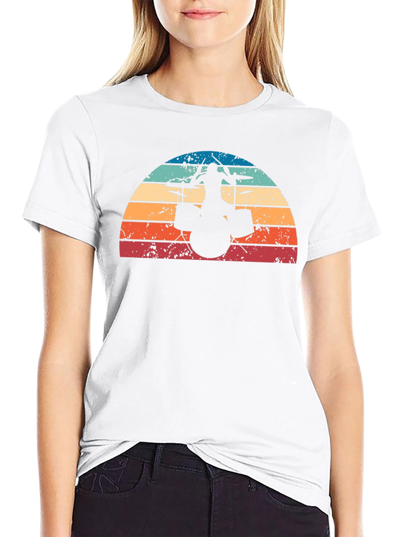 Retro Drummer Silhouette T-Shirt - Black