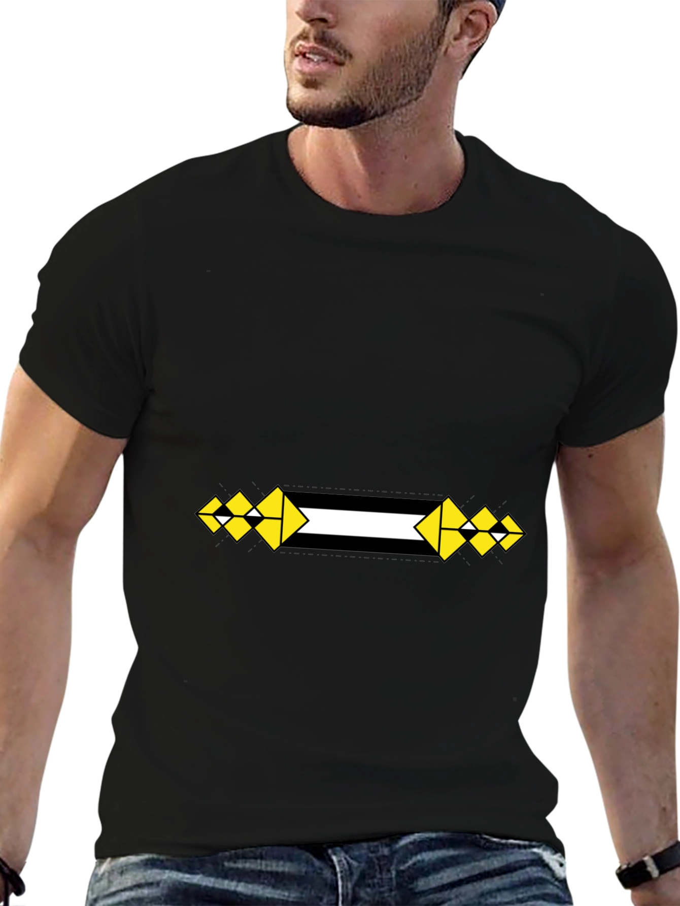 Black Tee with Geometric Arrow Design