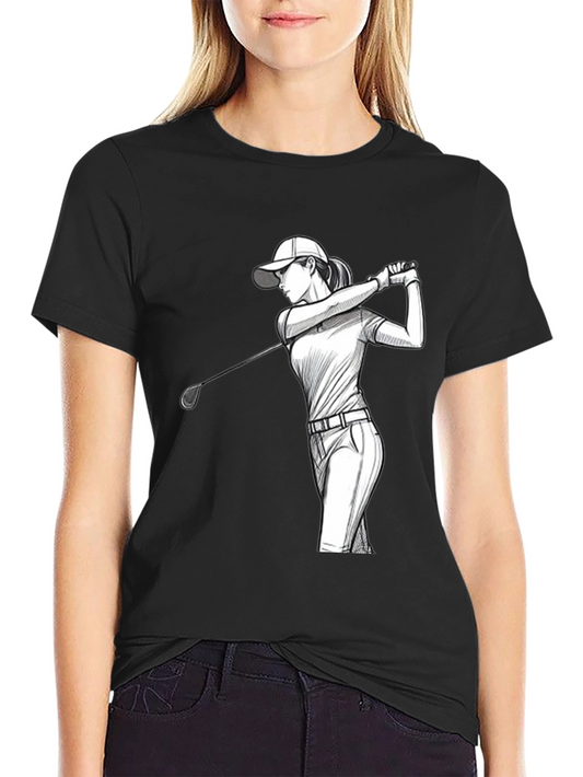 Golfing Woman Graphic Tee - Black T-Shirt