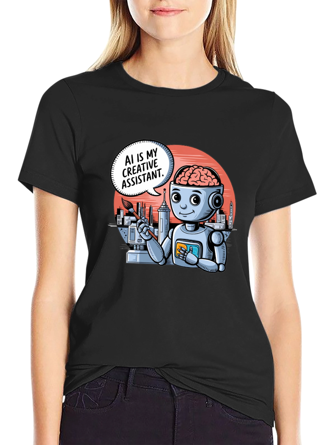 AI Creative Assistant T-Shirt - Modern Robot Artist Tee