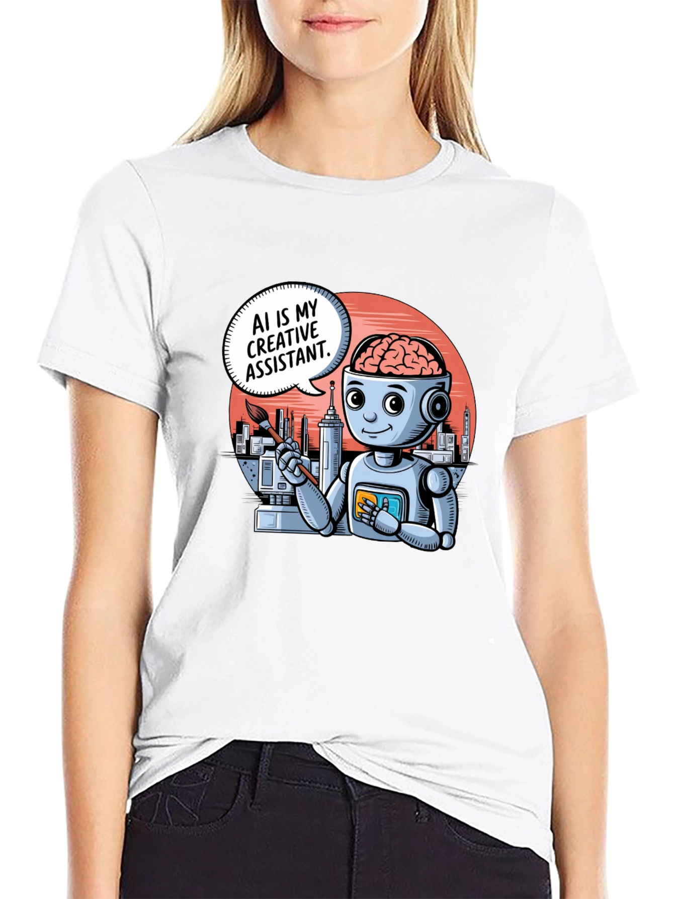 AI Creative Assistant T-Shirt - Modern Robot Artist Tee