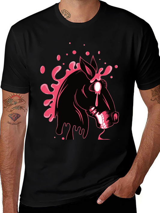 Graphic Print Black T-Shirt with Horse Design