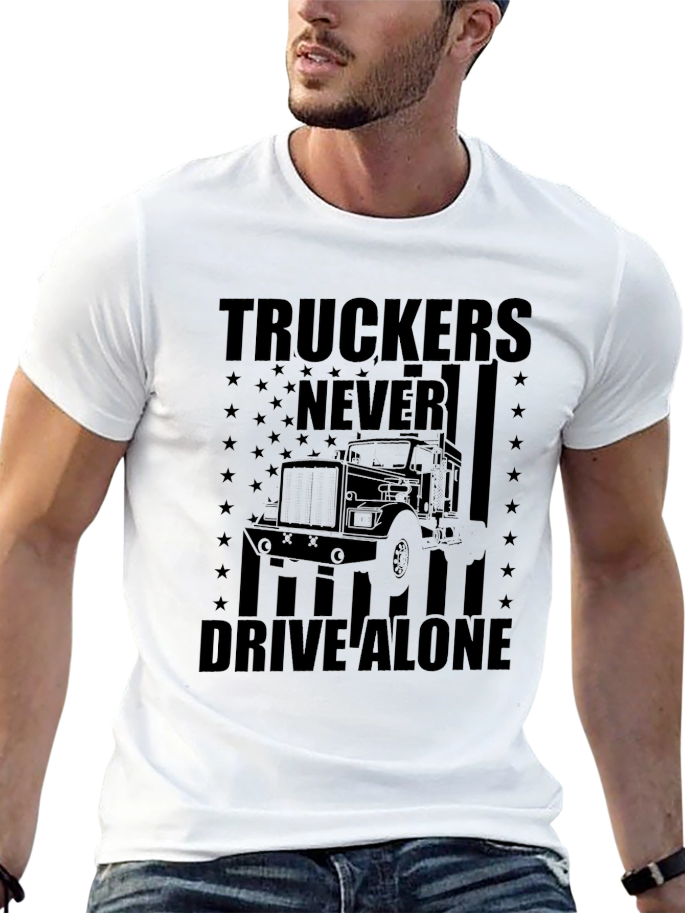 Truckers Never Drive Alone Black T-Shirt