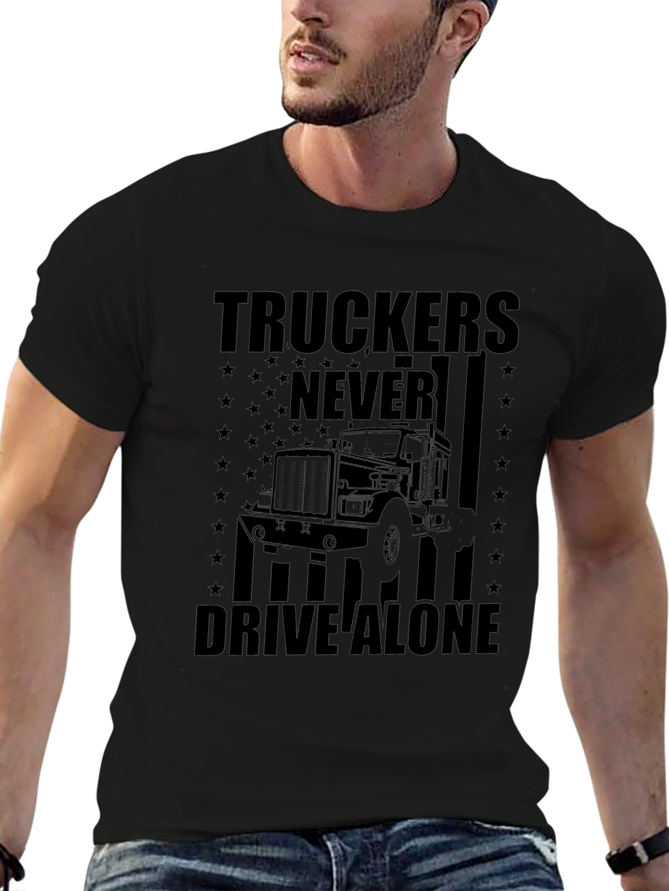 Truckers Never Drive Alone Black T-Shirt