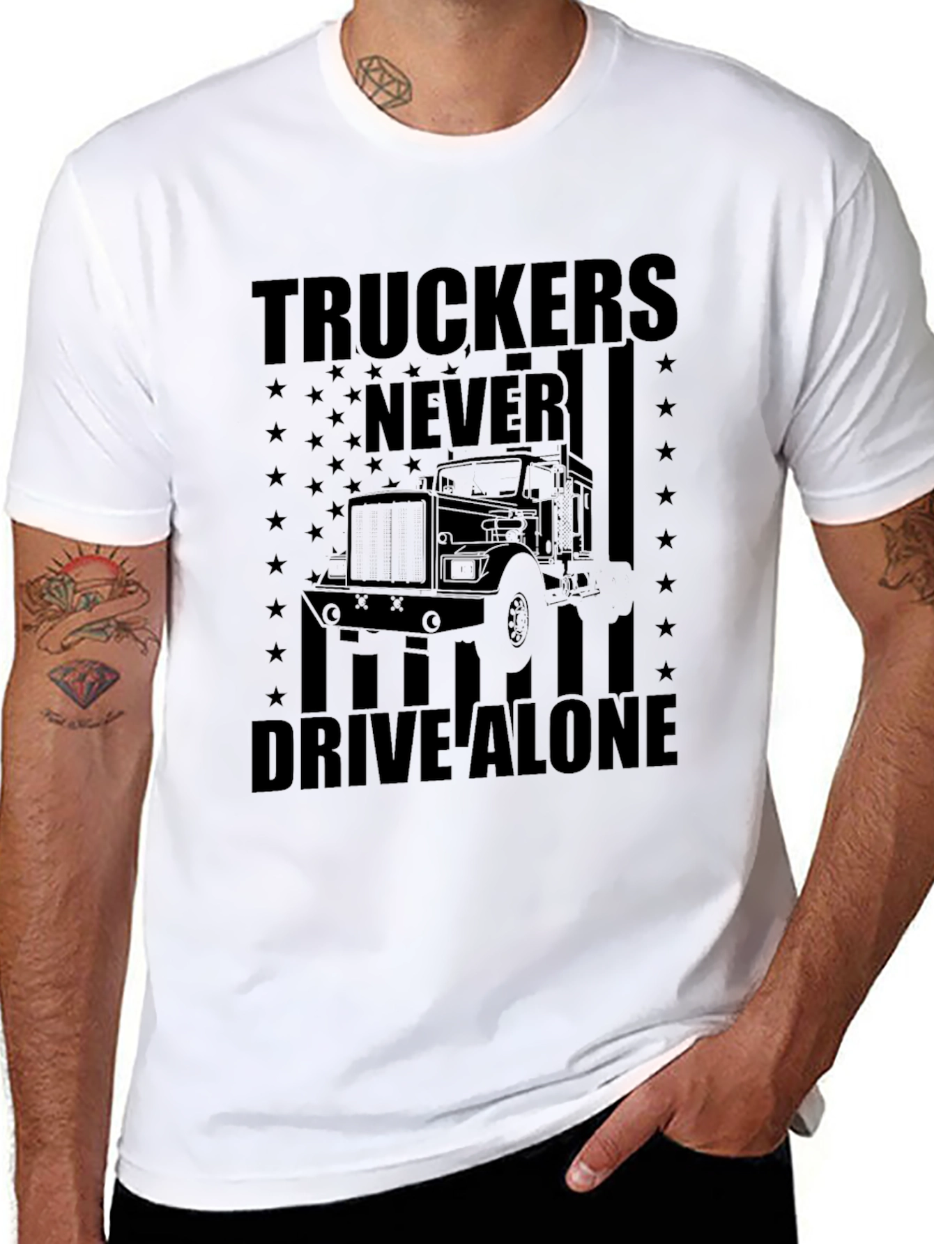 Truckers Never Drive Alone Black T-Shirt