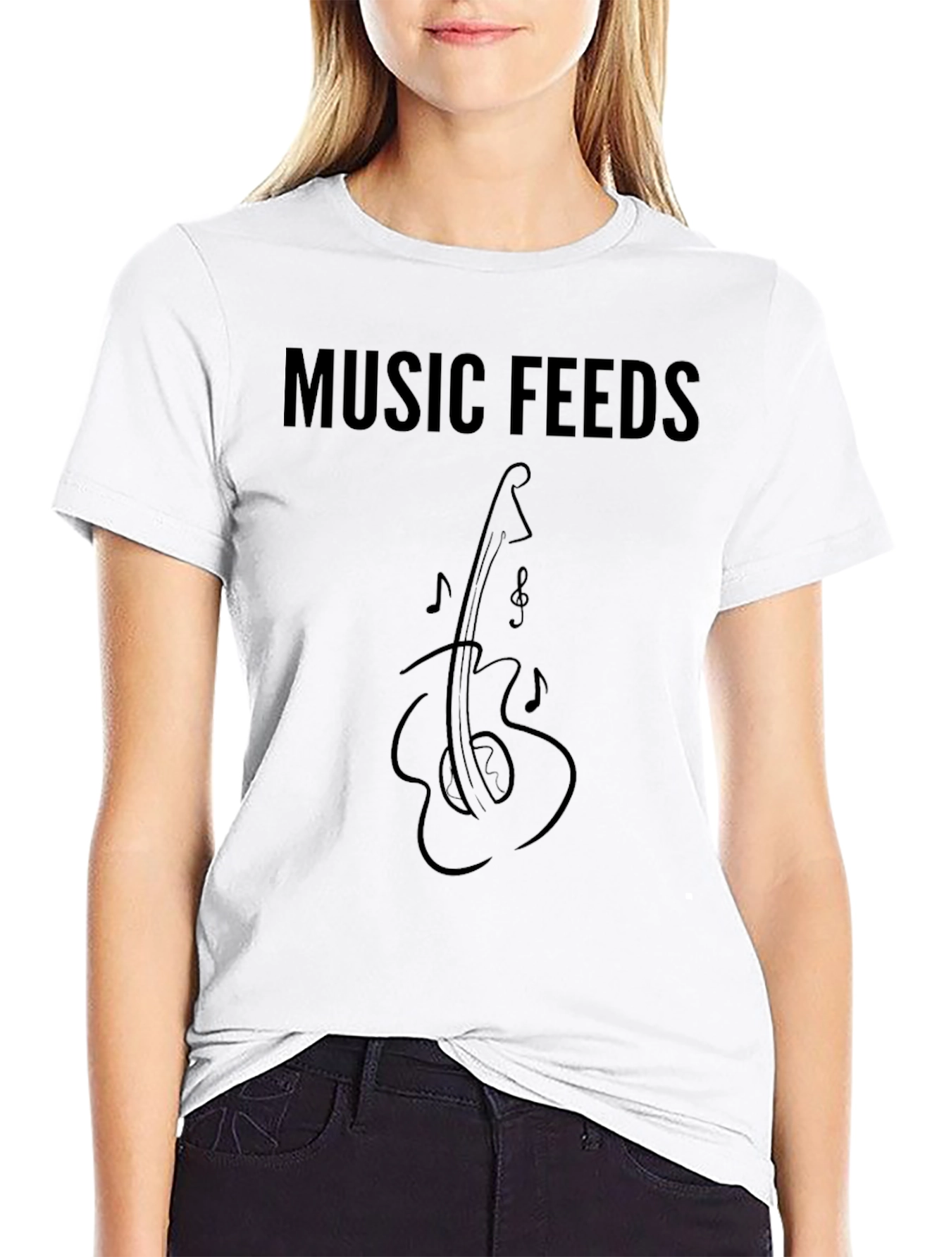 Music Feeds Guitar T-Shirt - Black Graphic Tee