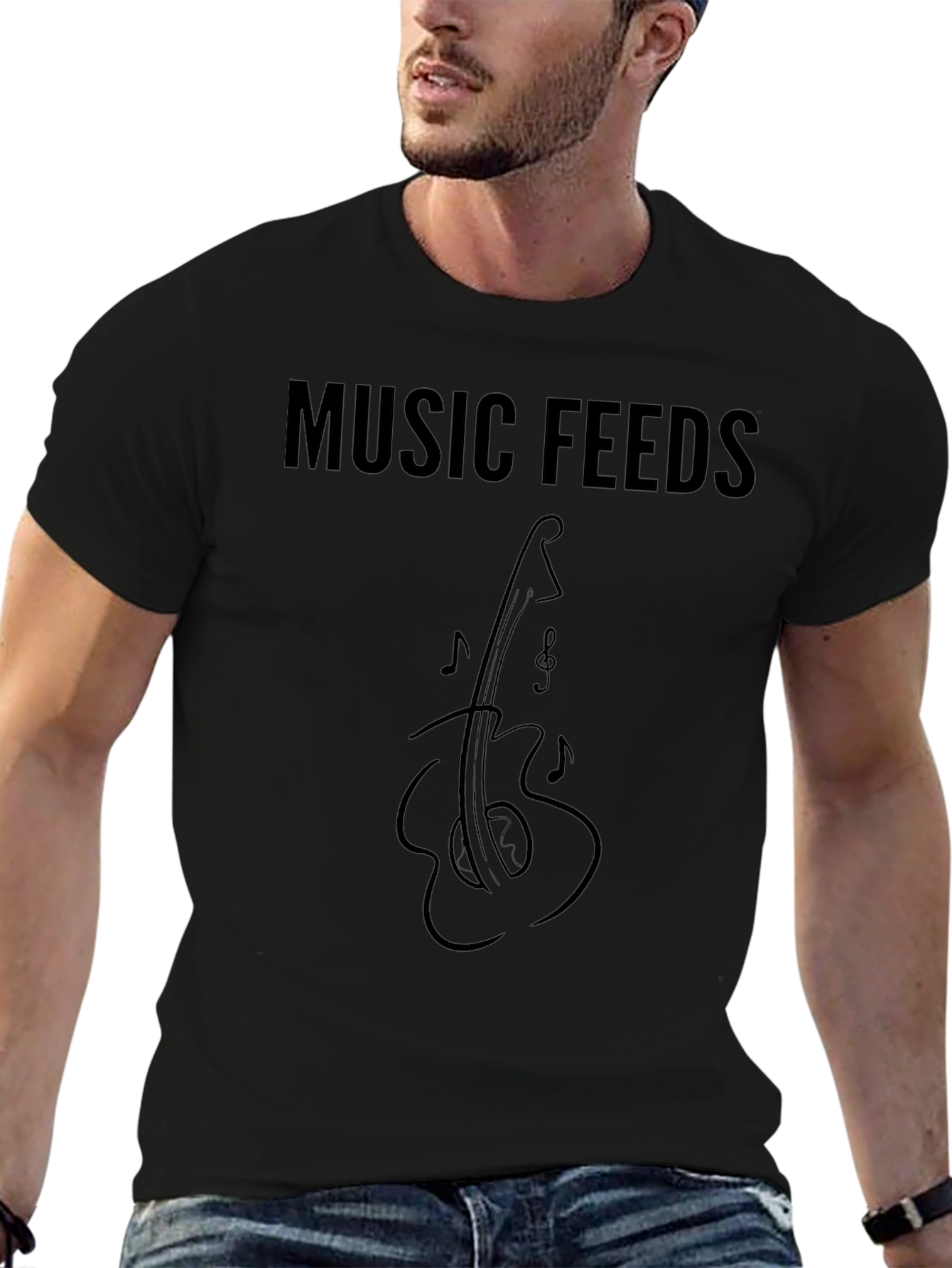 Music Feeds Guitar T-Shirt - Black Graphic Tee