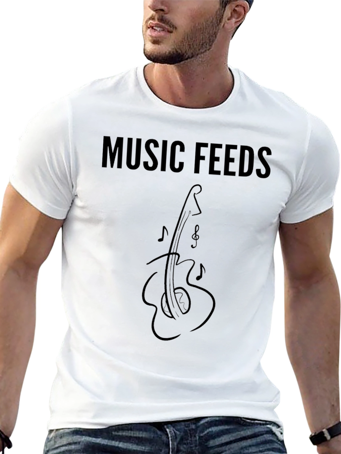 Music Feeds Guitar T-Shirt - Black Graphic Tee