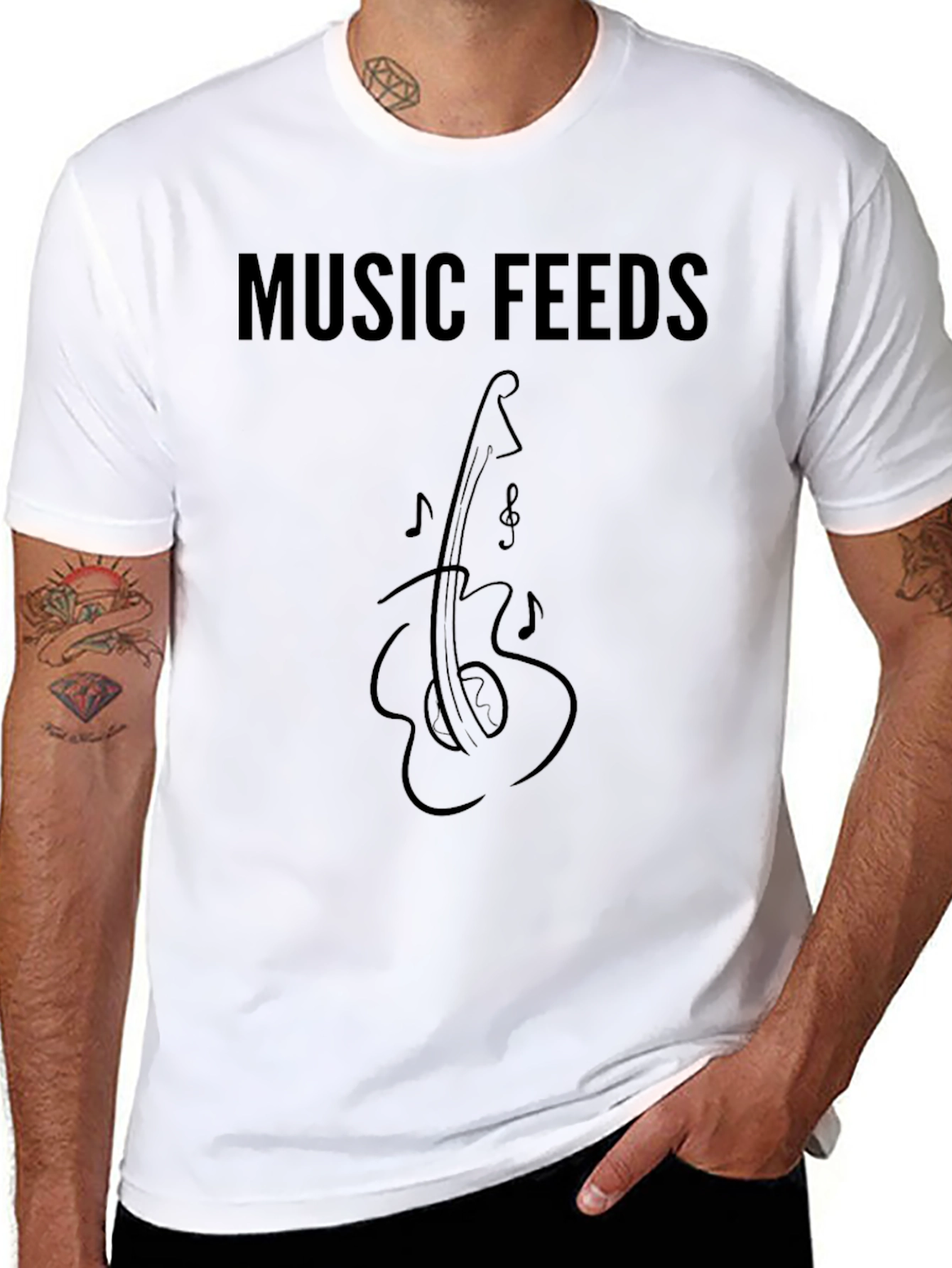 Music Feeds Guitar T-Shirt - Black Graphic Tee
