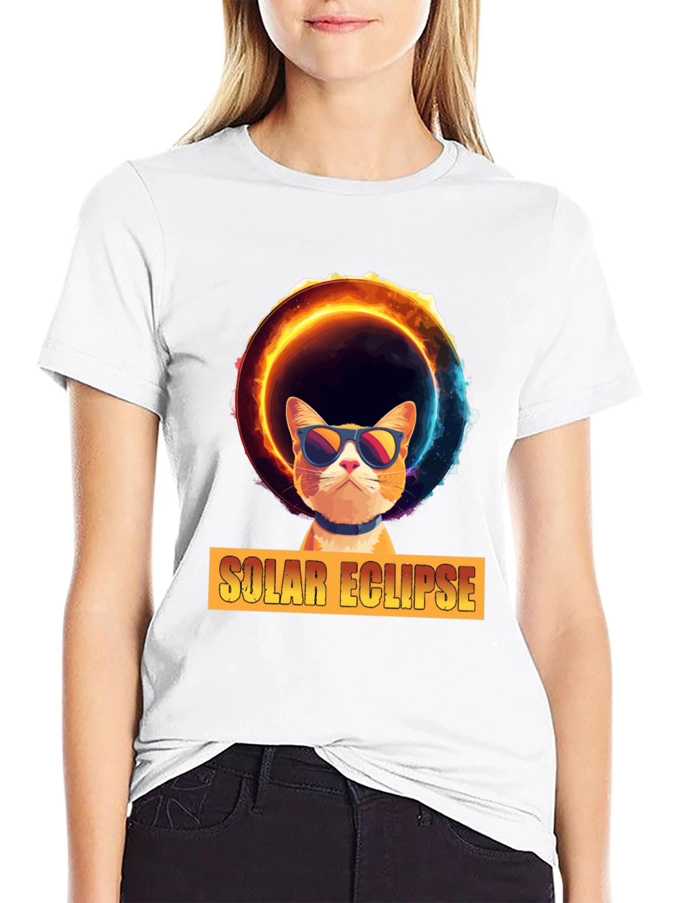 Solar Eclipse Cat Graphic Tee - Cool Celestial Design