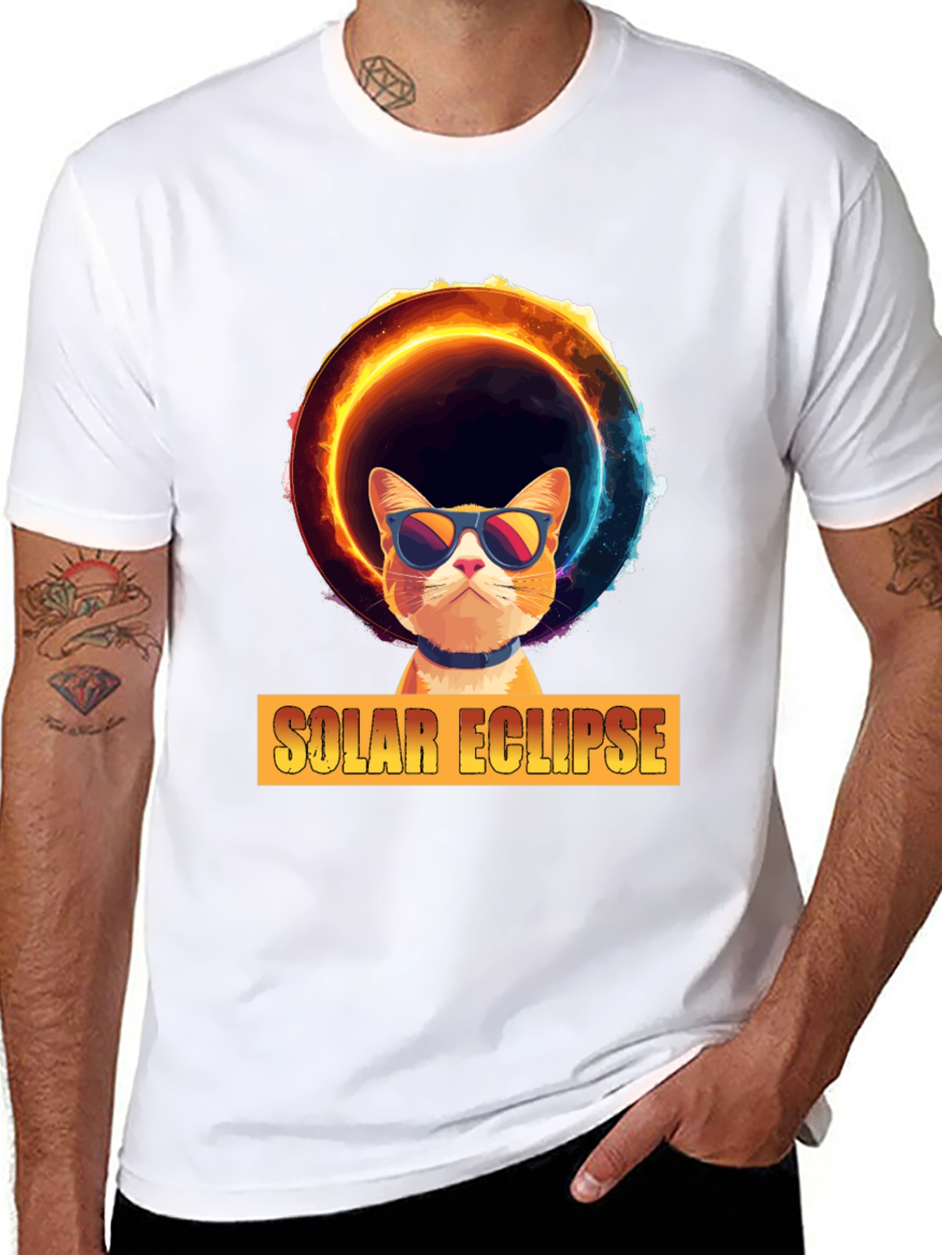 Solar Eclipse Cat Graphic Tee - Cool Celestial Design