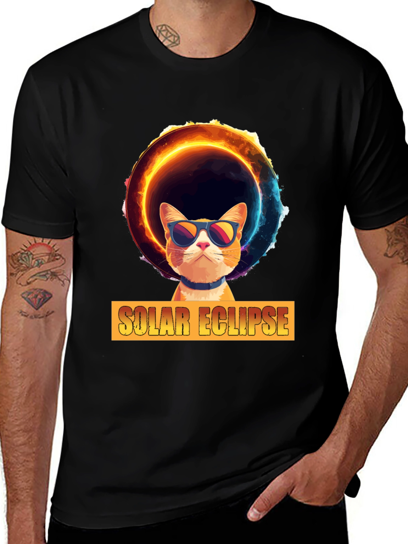 Solar Eclipse Cat Graphic Tee - Cool Celestial Design