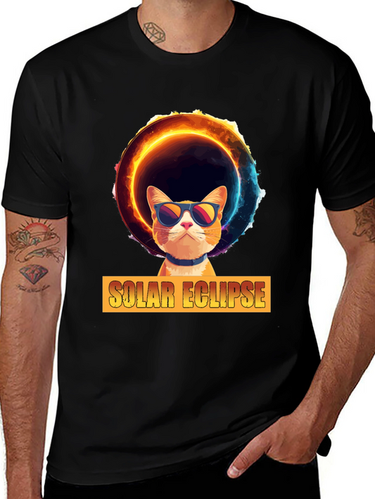 Solar Eclipse Cat Graphic Tee - Cool Celestial Design