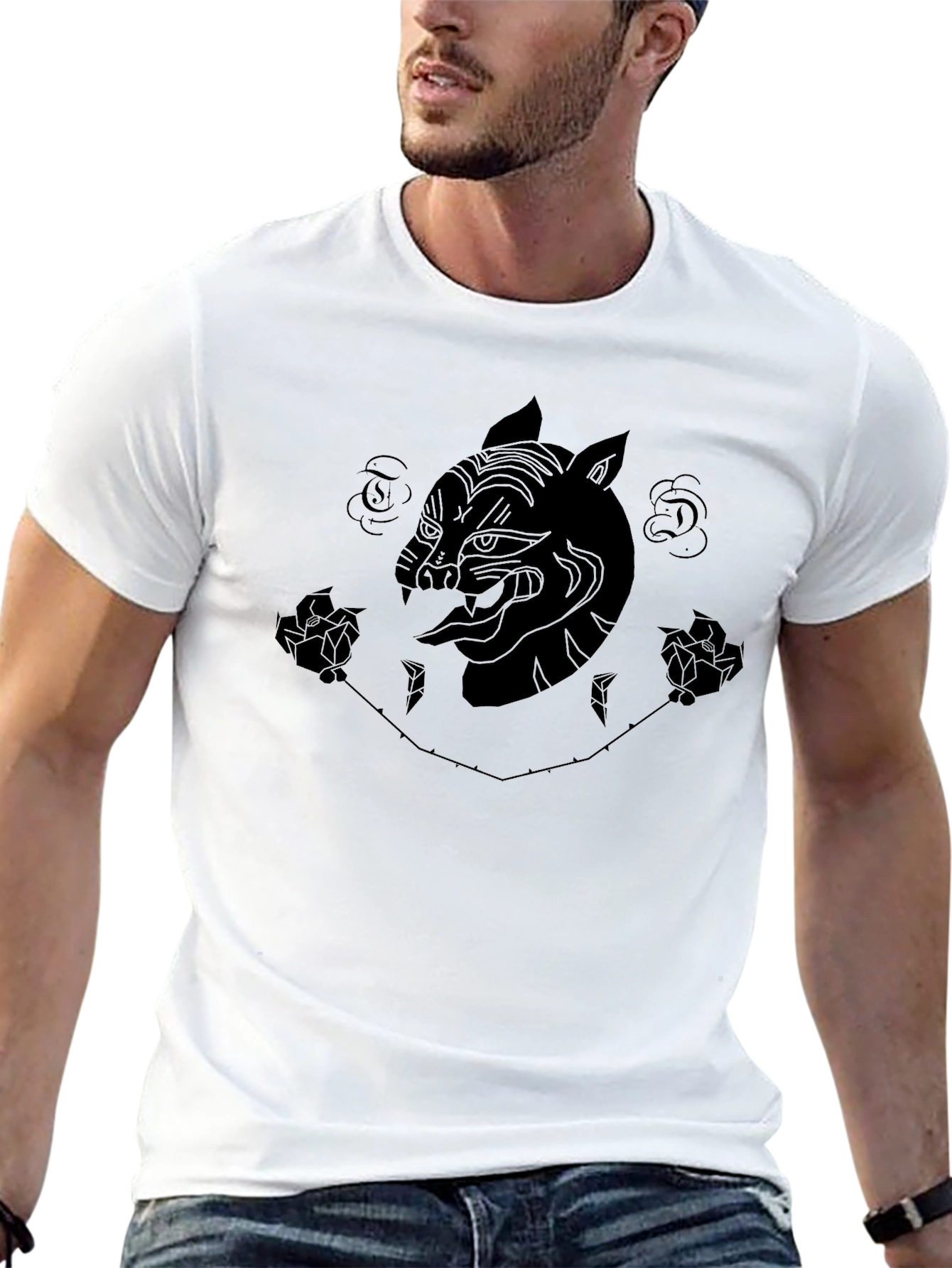 Edgy Tiger Graphic Tee - Black