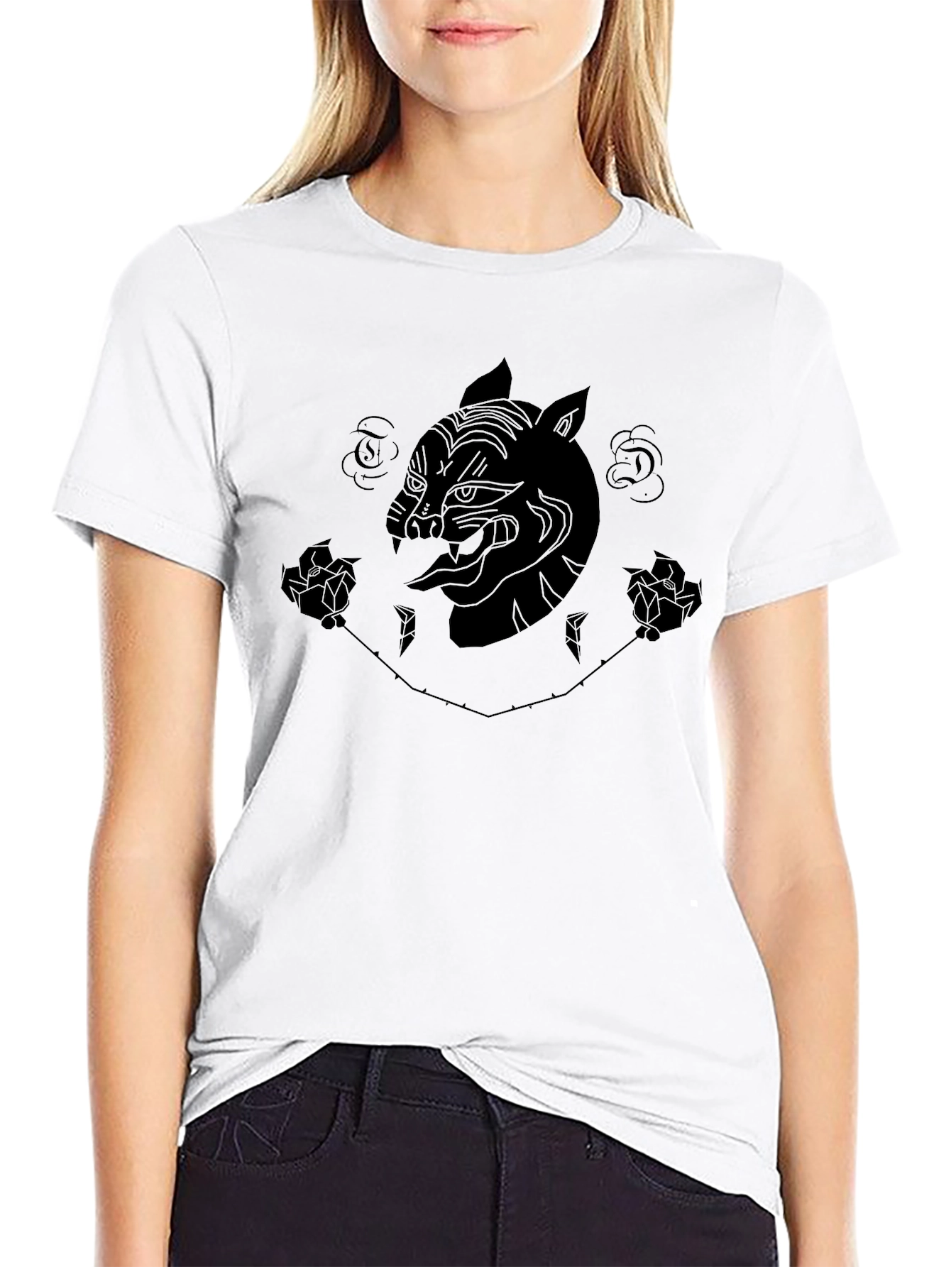 Edgy Tiger Graphic Tee - Black