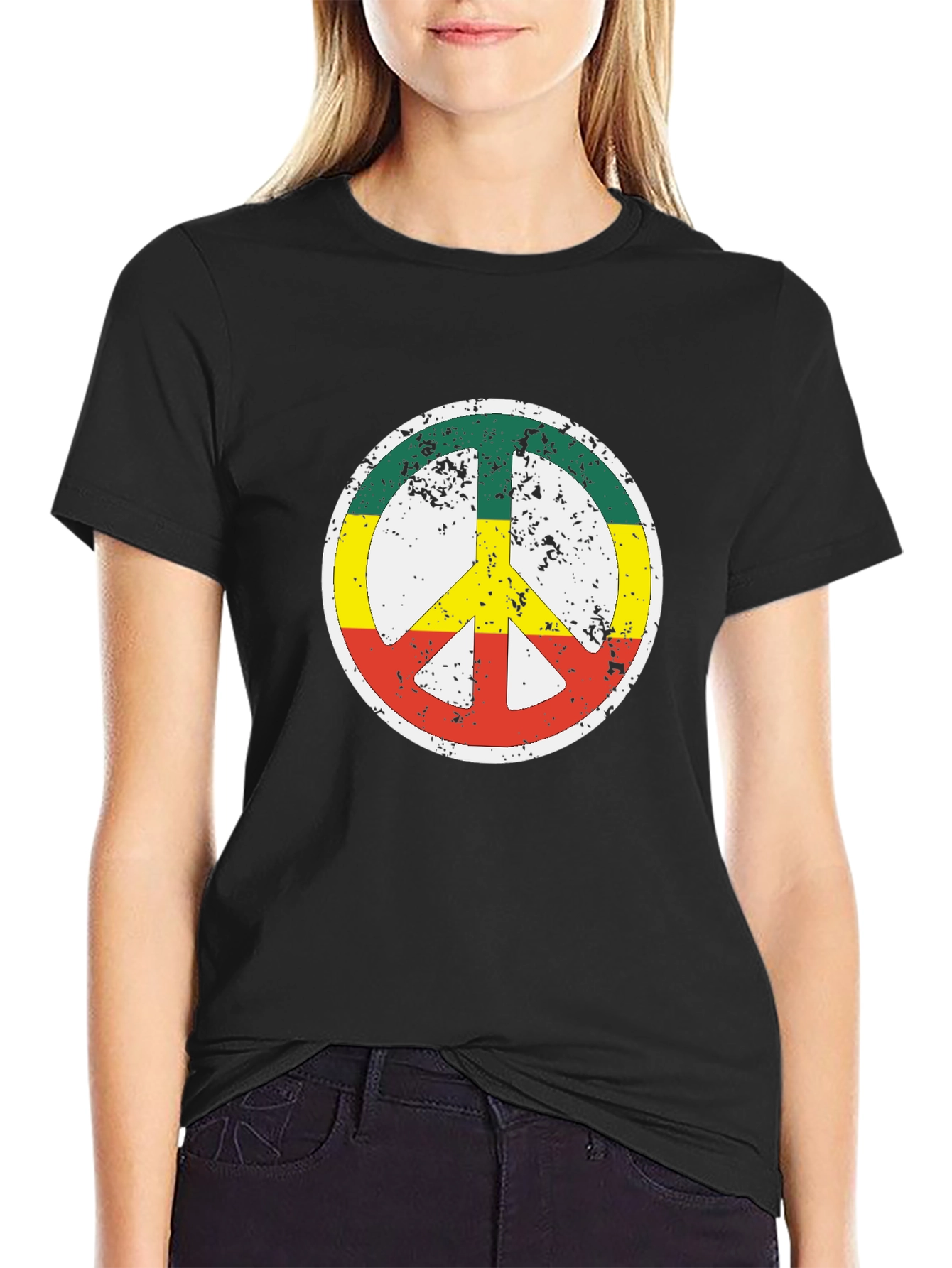 Rasta Peace Sign Black T-Shirt